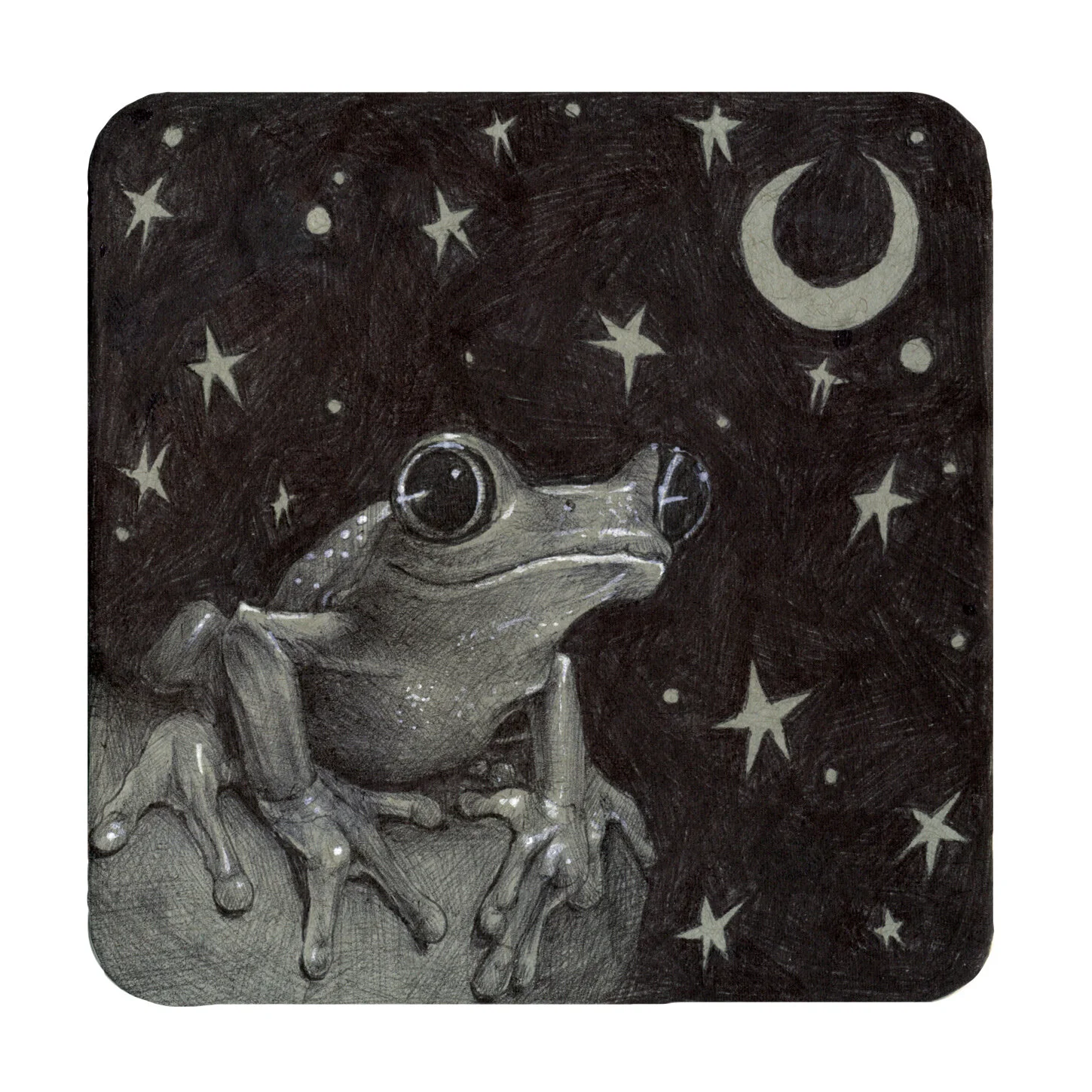 Coaster 2. Ballpoint and gelpen on paper mounted to coaster. 4x4in