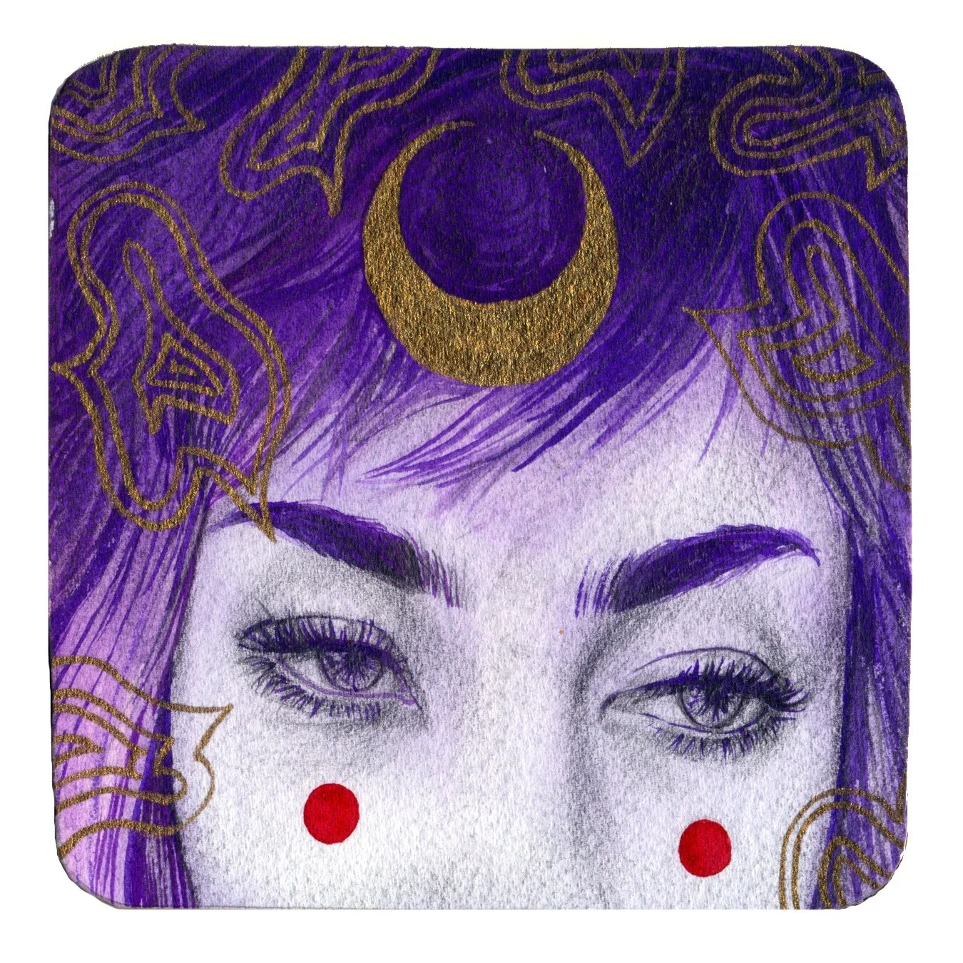 Coaster 5. Watercolor and ink paper mounted to coaster. 4x4in