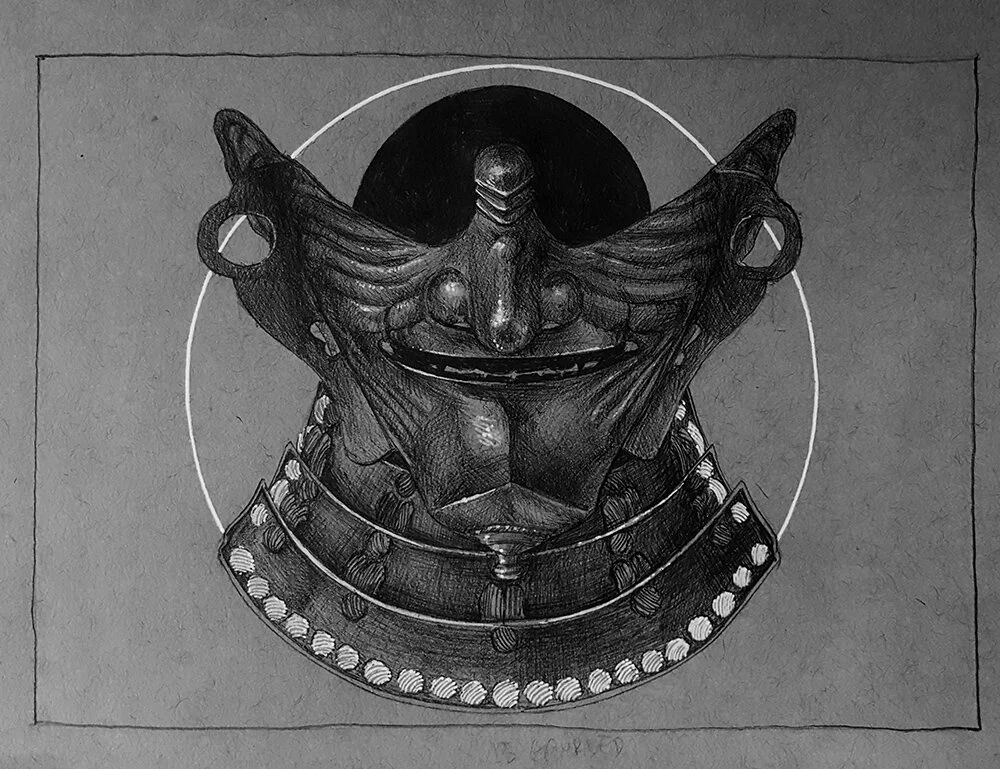 Inktober '18 Day 13 - Guard. Ballpoint and gelpen on toned paper. 5x8in.