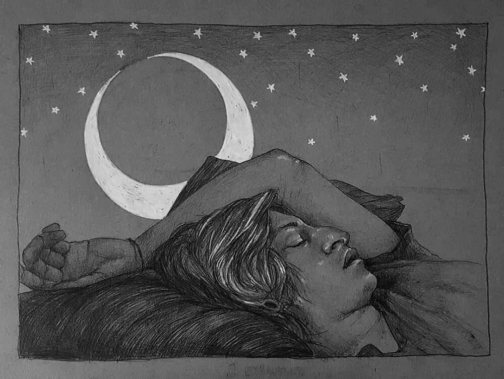 Inktober '18 Day 7 - Sleep. Ballpoint and gelpen on toned paper. 5x8in.