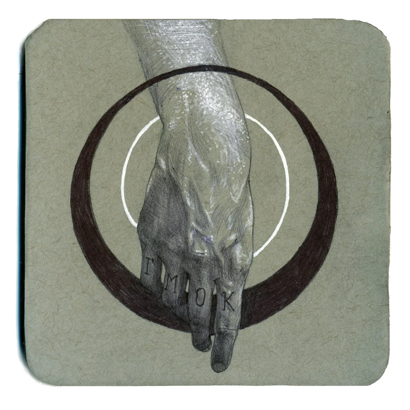 Coaster 3. Ballpoint and gelpen on paper mounted to coaster. 4x4in