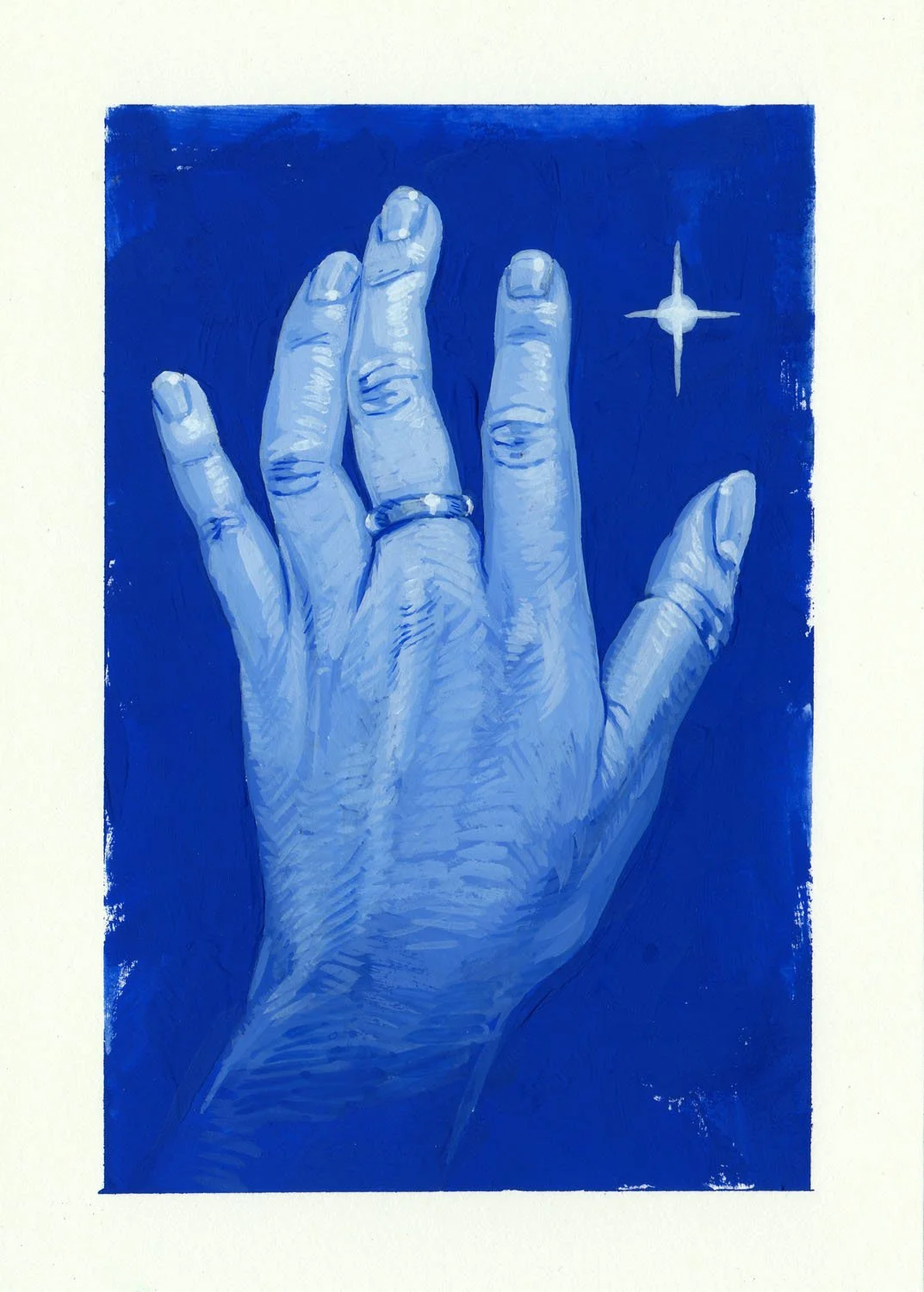 Hand Study no. 40, Blue. Gouache on paper. 5x7in.