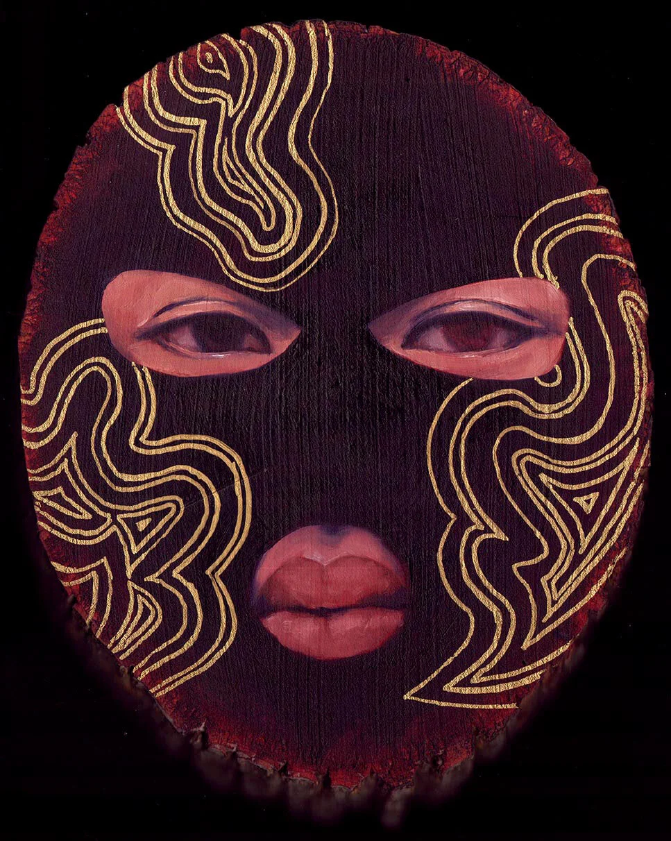 Untitled. Oil and ink birch round, 9x12in.