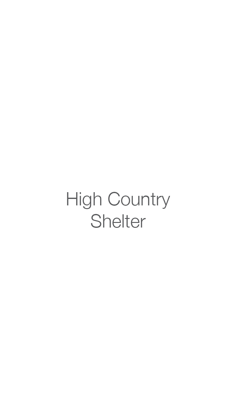 Text that reads 'High Country Shelter' on a plain background.