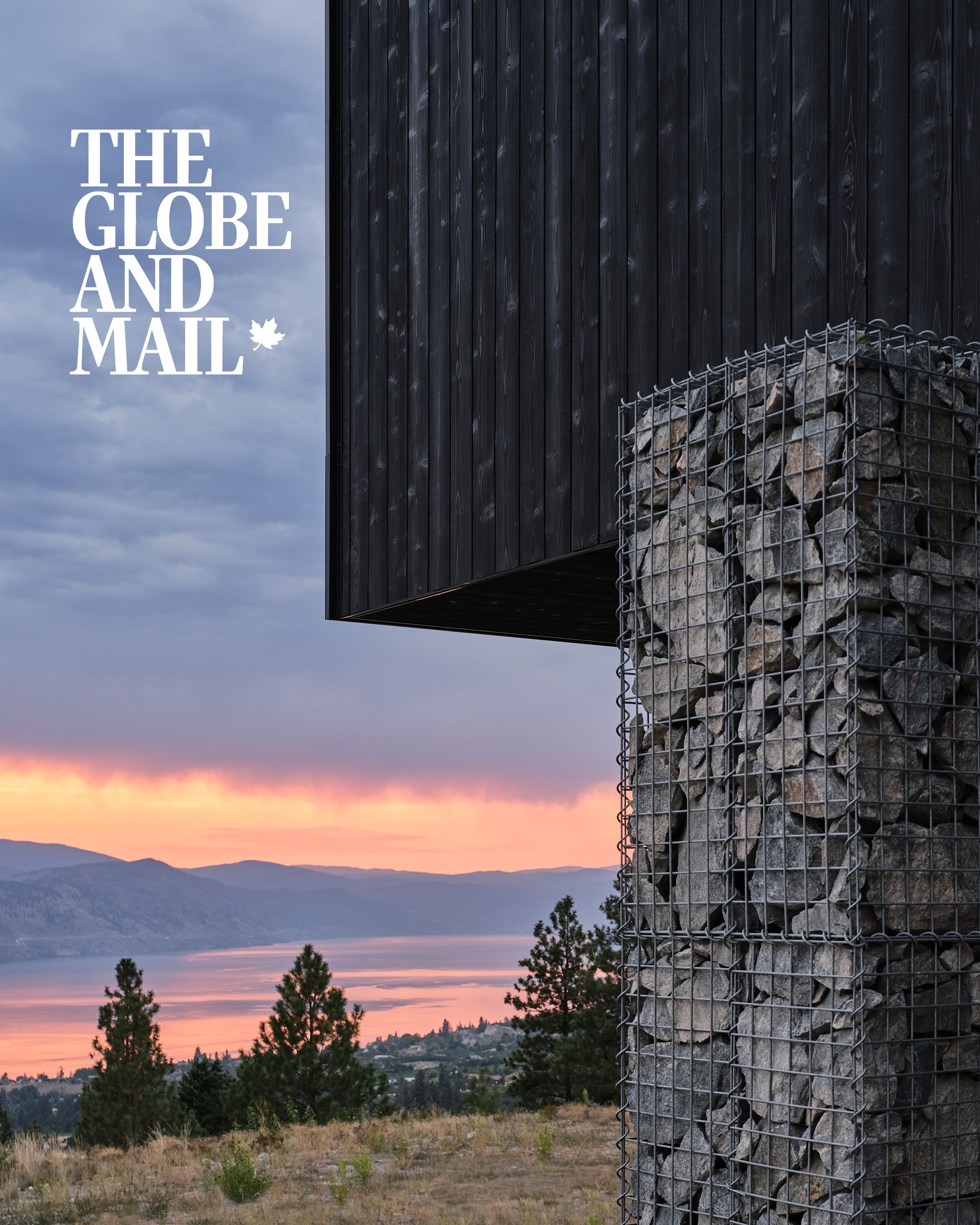 The gabion wall and charred cedar cladding of the Arawana Retreat