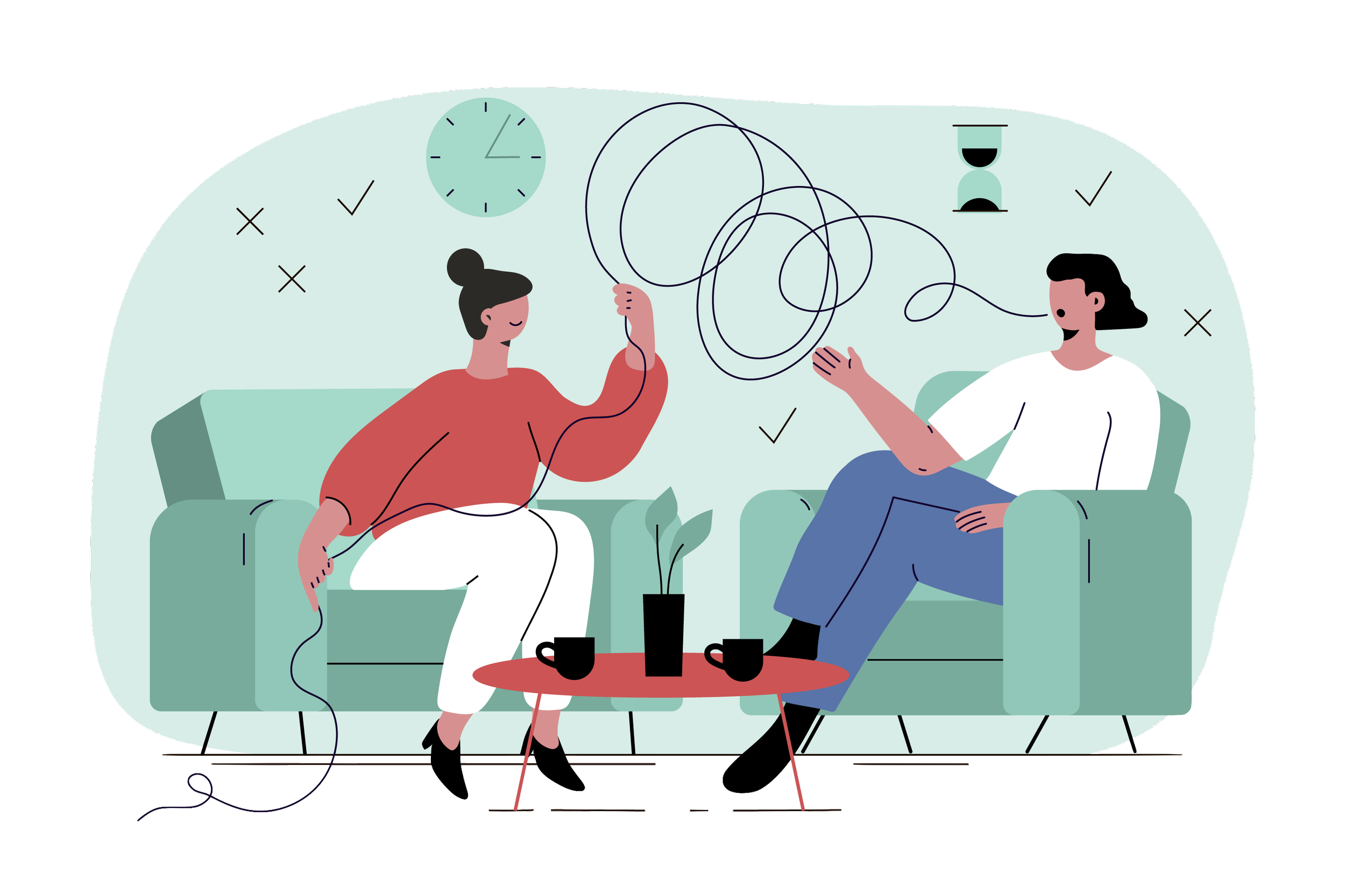 Illustration representing anxiety, overthinking, and emotional stress.
