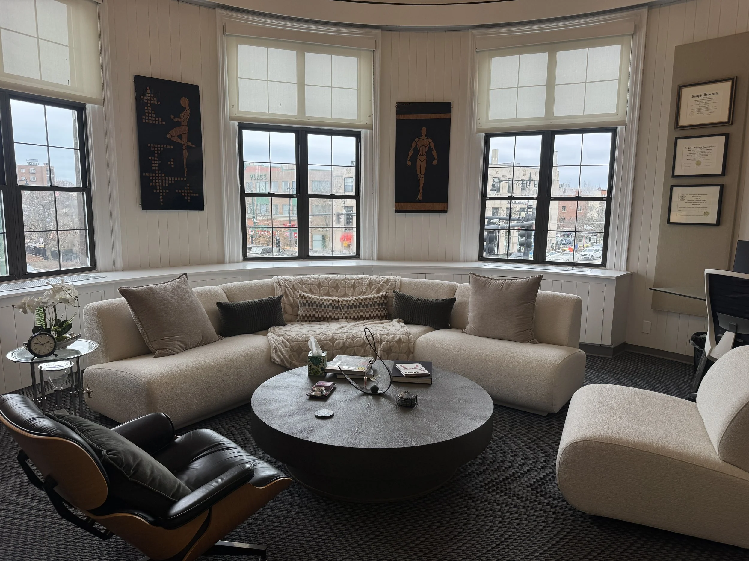 Therapy space for in-person counseling sessions.