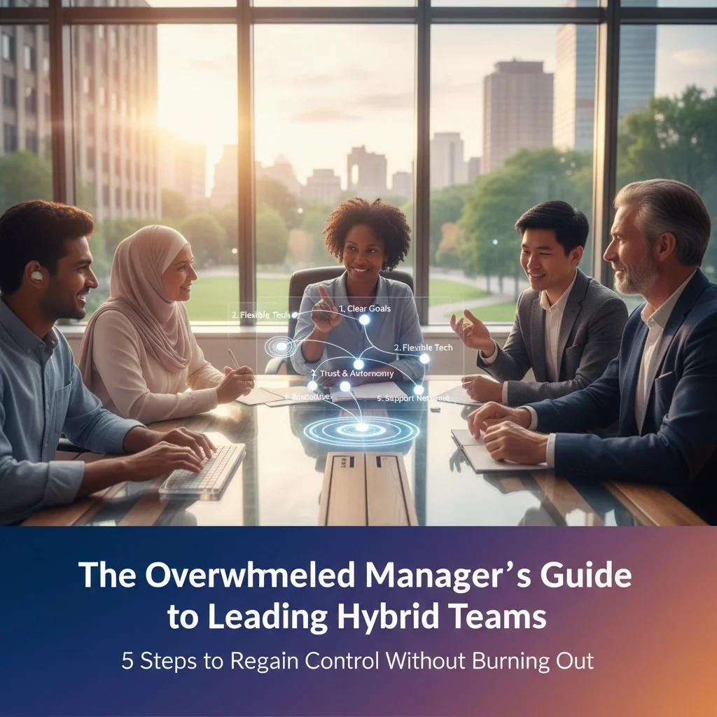       
  
     The Overwhelmed Manager's Guide to Leading Hybrid Teams: 5 Steps to Regain Control Without Burning Out 
   
 You're juggling more than ever. Your team is scattered across time zones, your workload has doubled since the last rou