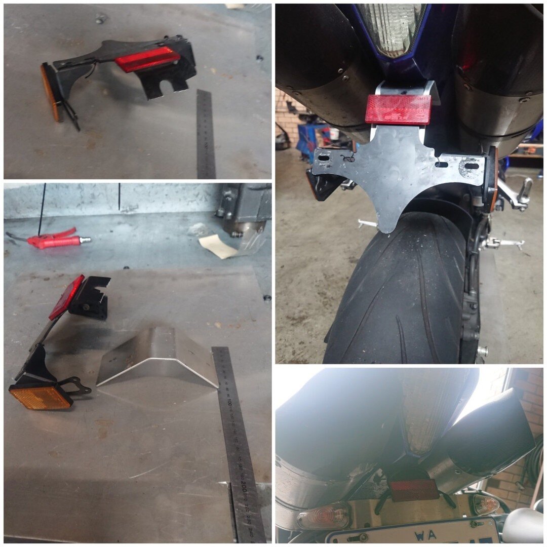 One of our regular customers had his bike in today after his license plate eliminater snapped off. We went above and beyond to get his daily driver back on the road, peice of flat alloy, cut bent to suit and reinforced to assure the problem wont happ