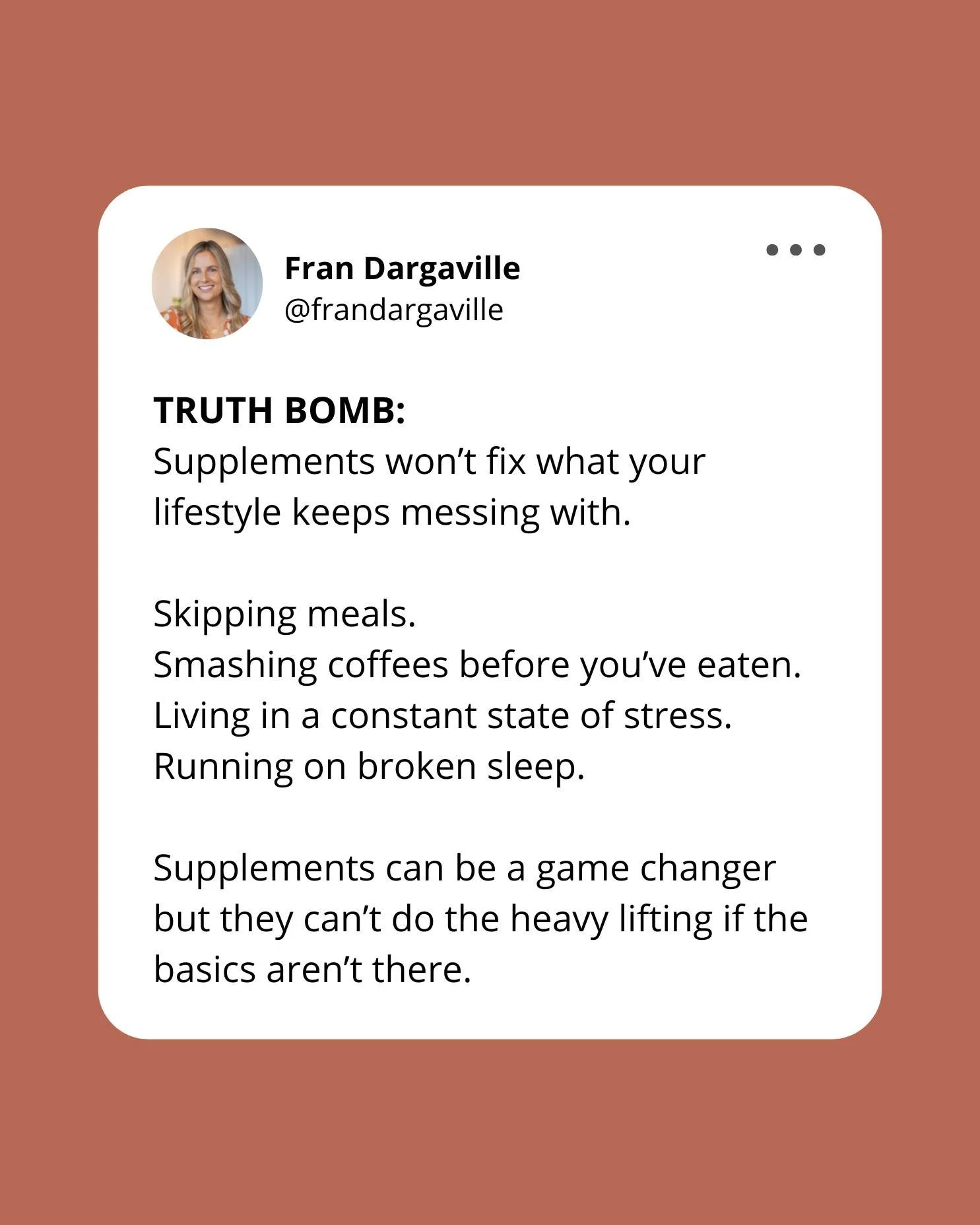 Let&rsquo;s be real for a sec&hellip;

Most people think they&rsquo;re taking the wrong supplements, but really... they&rsquo;re skipping the stuff that actually matters.

You can take all the magnesium, probiotics and fancy gut powders in the world,