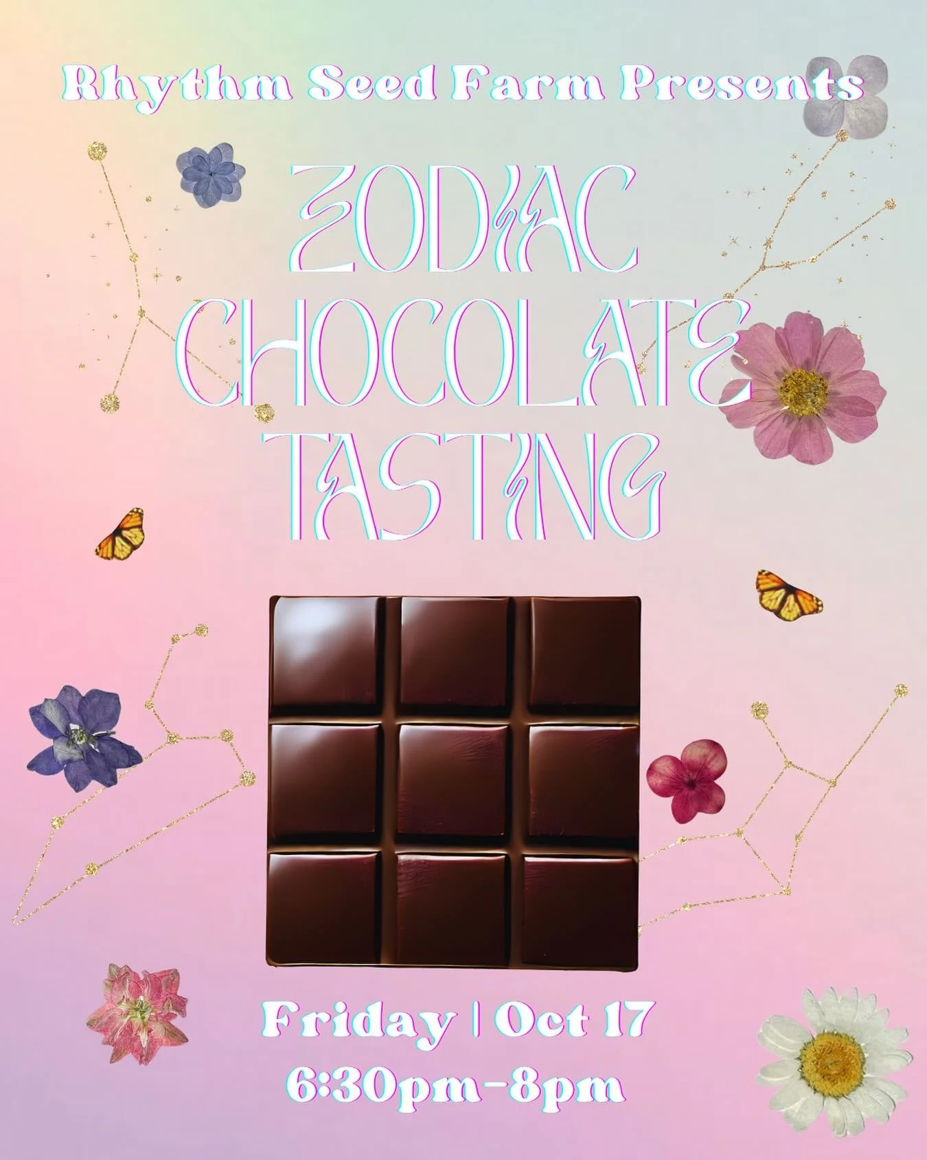 Join Windrose Chocolate for a zodiac chocolate tasting where we&rsquo;ll savor six different chocolate creations thoughtfully aligned with the zodiac signs. 

Learn about bean-to-bar chocolate and how cacao is ethically sourced and transformed right 