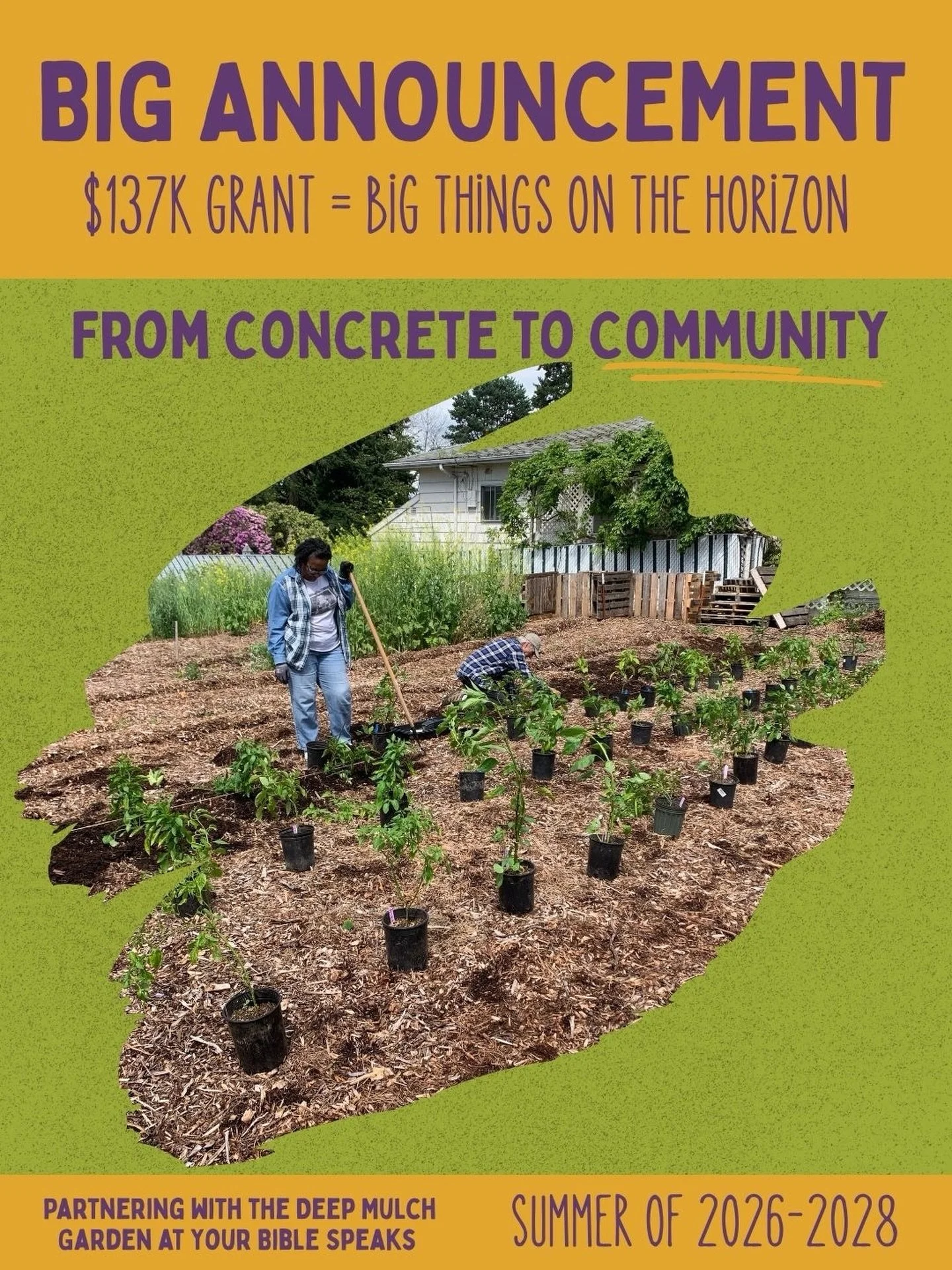 We&rsquo;re so excited to announce a $137,000 Green Infrastructure Grant through Portland Clean Energy Fund (PCEF) partnering with Your Bible Speaks, stewards of the Deep Mulch Garden, also known as God&rsquo;s Garden. 🎉

This multi-year project wil