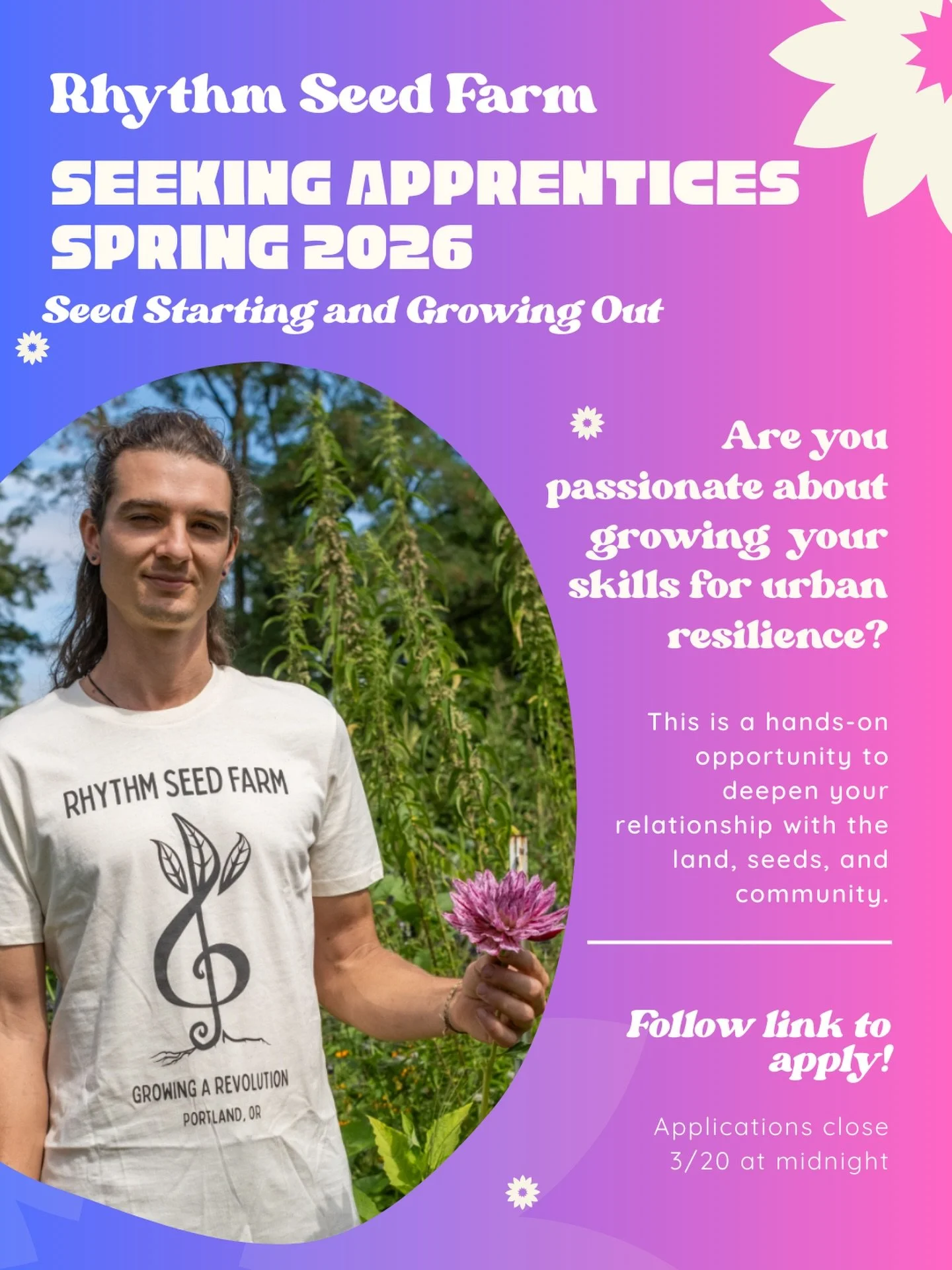🌱 Spring 2026 Apprenticeships at Rhythm Seed Farm

We are currently seeking apprentices for our Spring Quarter (April 1 &ndash; June 21) focused on seed starting and tending plants.

Our apprenticeships follow the natural cycles of the seasons (equi