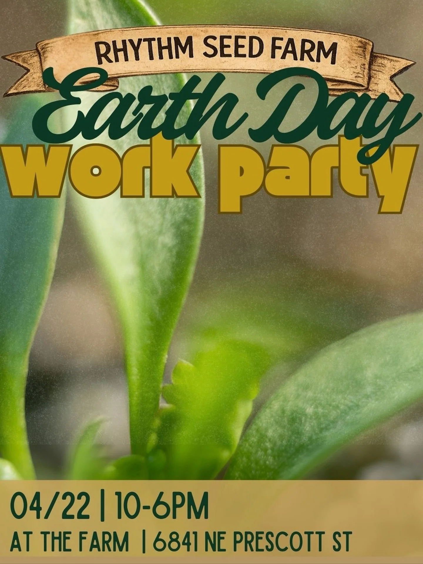 Earth Day Work Party tomorrow (Wednesday)🌱
10am&ndash;6pm @ Rhythm Seed Farm

Get your hands in the earth. 🌎
Feel the abundance of the land.
Be in community.

Transplanting &bull; Sowing &bull; Fertilizing &bull; Weeding.

Come through to celebrate