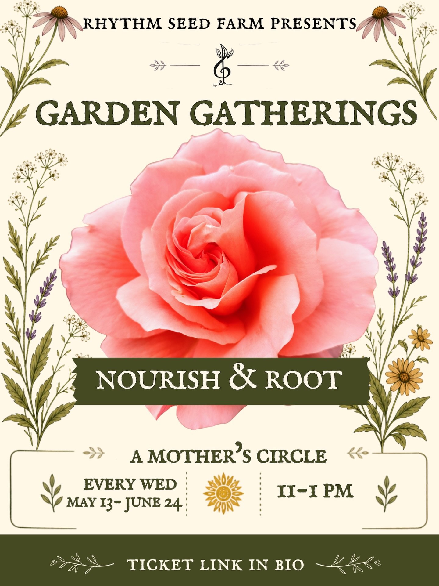 Nourish &amp; Root: A Mother&rsquo;s Circle 🌹

Motherhood is a sacred path of initiation and devotion.
This is a space to be seen, held, and deeply nourished by mothers, for mothers. Surrounded by an abundance of plants at Rhythm Seed Farm, we&rsquo