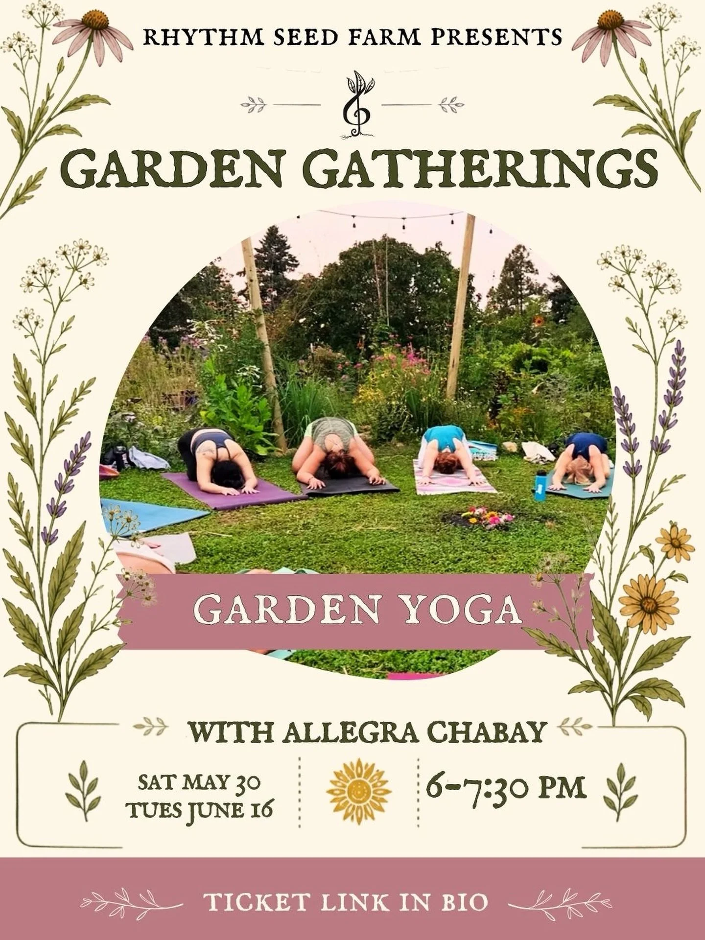 GARDEN YOGA 🌿✨
with Allegra Chabay at Rhythm Seed Farm

Practice among the flowers at Rhythm Seed Farm. An opportunity to move, breathe, and settle more deeply in connection with the elements &mdash; surrounded by brilliant blooms, sweet scents, and