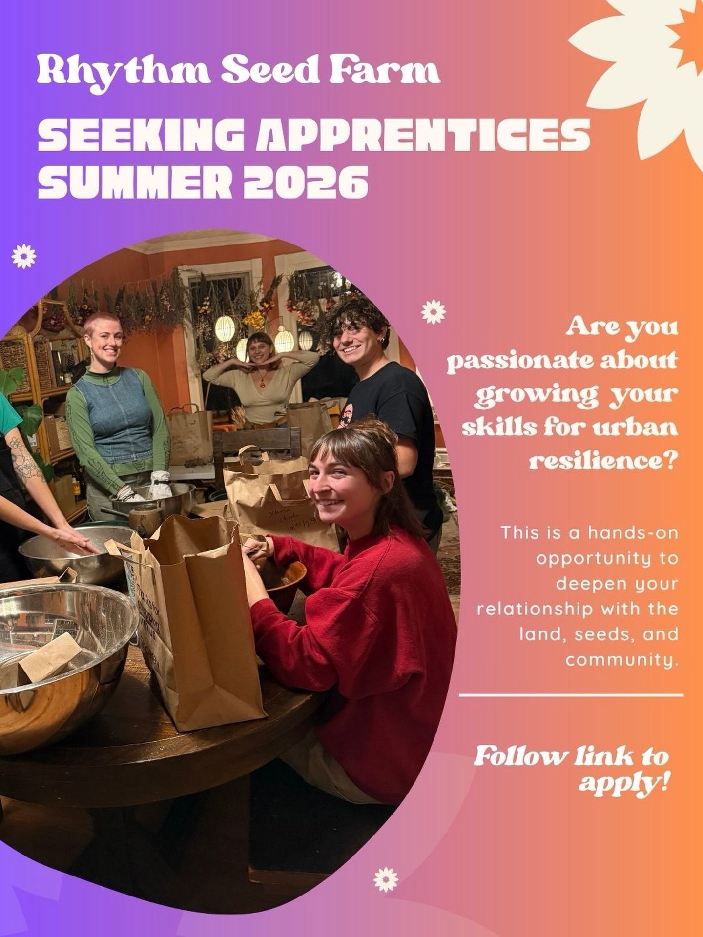 🌱 SUMMER APPRENTICESHIPS OPEN 🌱

Are you passionate about growing food, building community, and creating a more abundant future? Join us for our Summer Quarter Apprenticeship (July 1 &ndash; September 21)! Submit your application by June 21.

We&rs