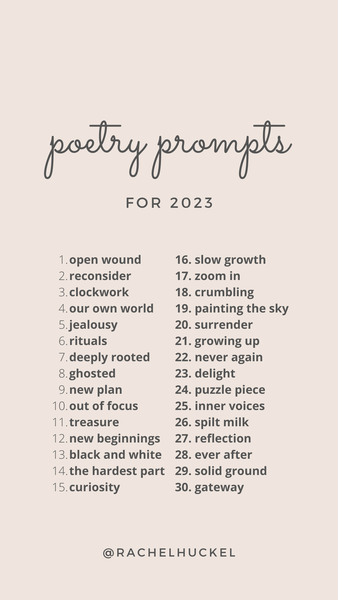 A Month of Poetry Writing Prompts for 2023 — Rachel H | Poetry