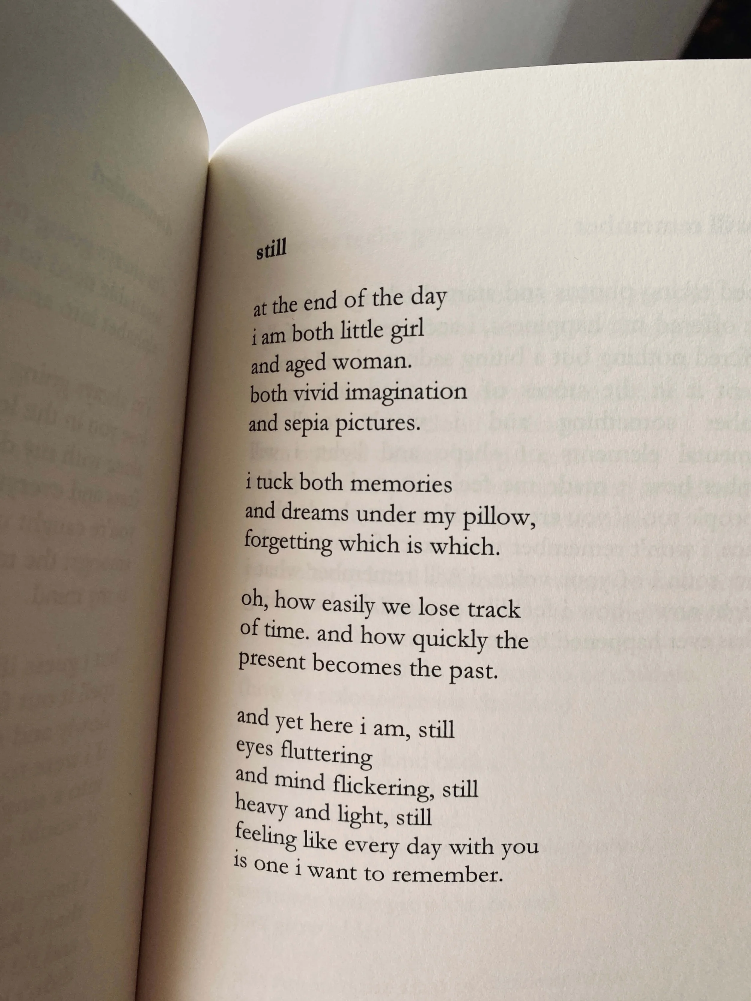 still poem from the poetry book fleeting things