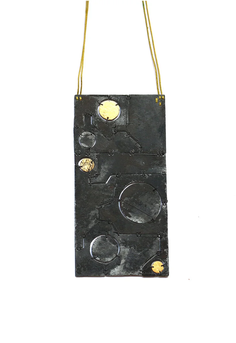 Hanger - Materials: zinc, gold leaf, Chinese beading rope - sold
