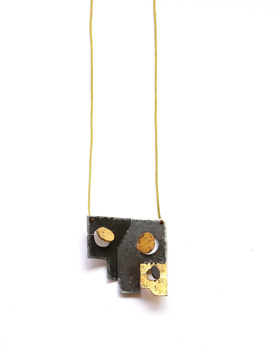 Hanger - Materials: zinc, gold leaf, Chinese beading rope.