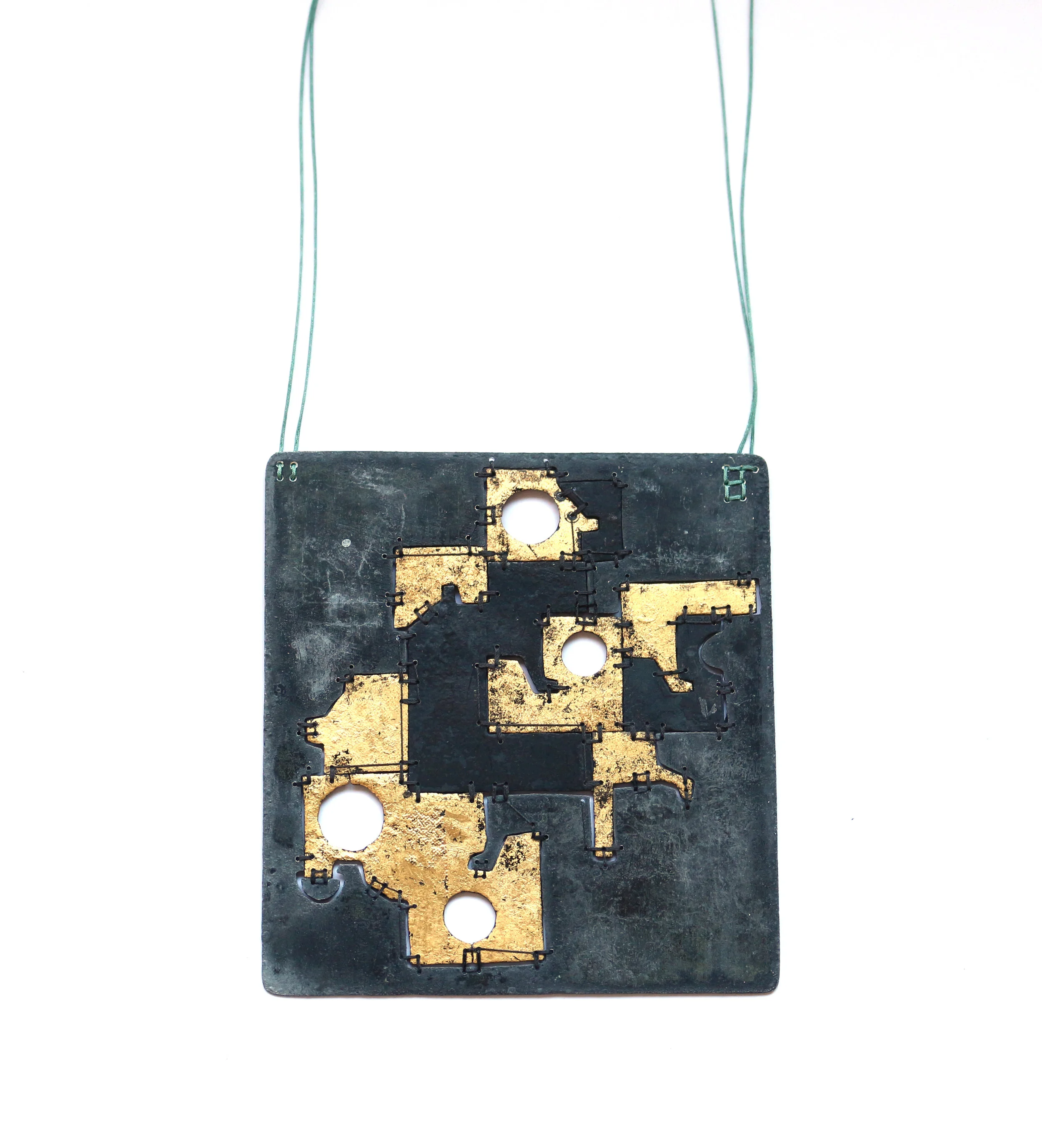 Hanger /front/- Materials: zinc, gold leaf, Chinese beading rope, silver, aluminium - sold