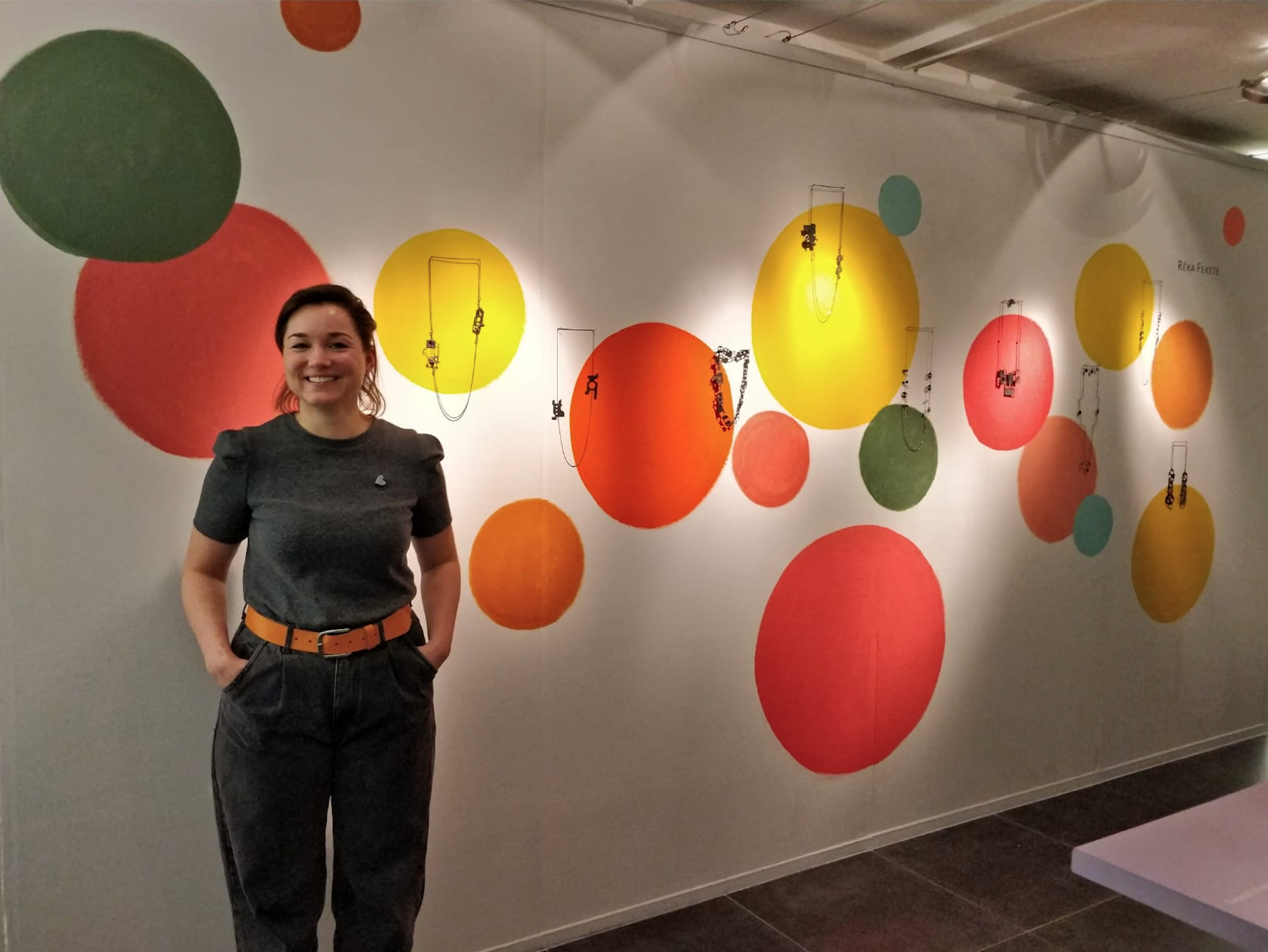 Me on the opening at Galerie Ra with the necklaces of 'A Dance of Light and Shadow' exhibition in 2019 november 