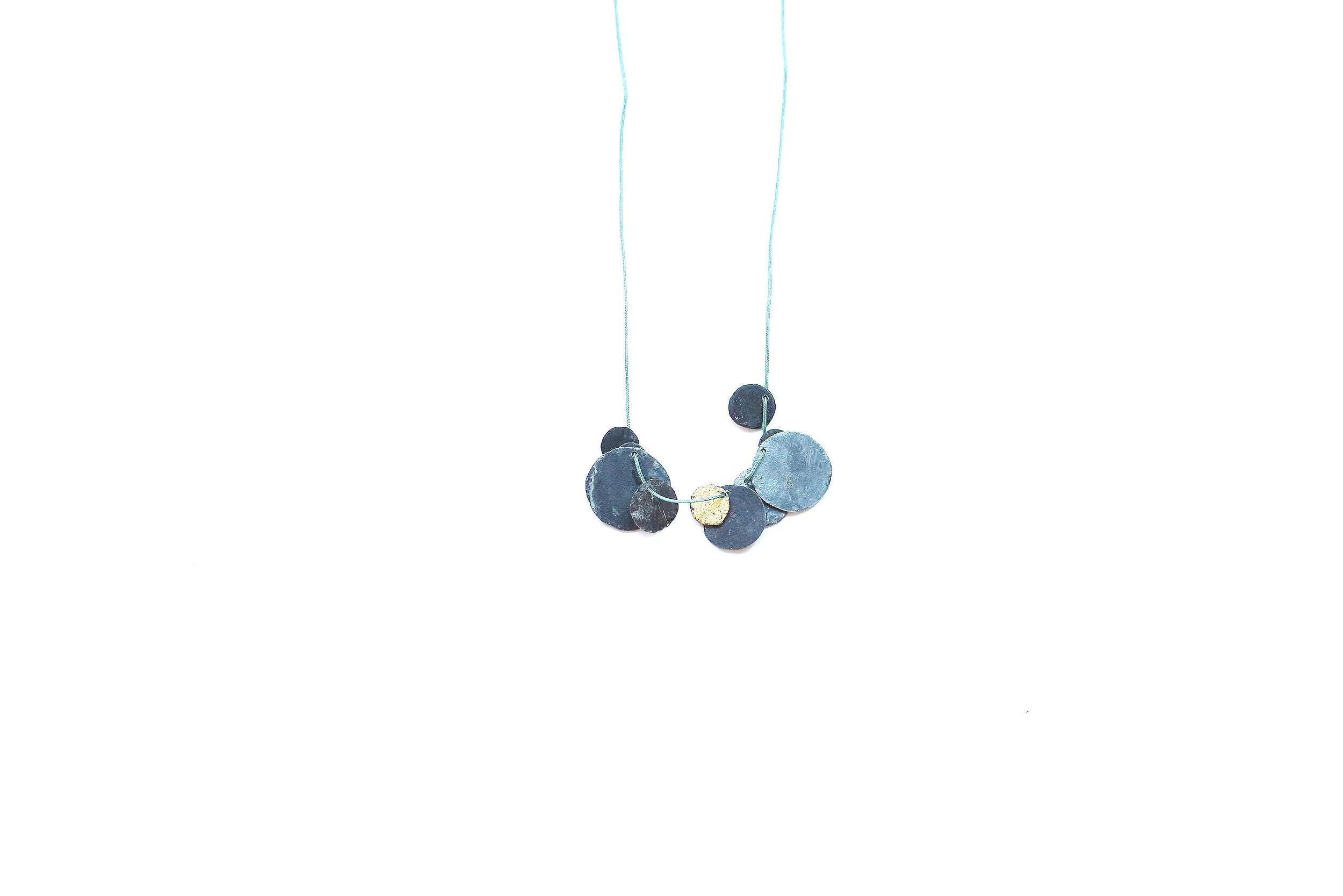 Necklace - Materials: zinc, gold leaf, Chinese beading rope - sold