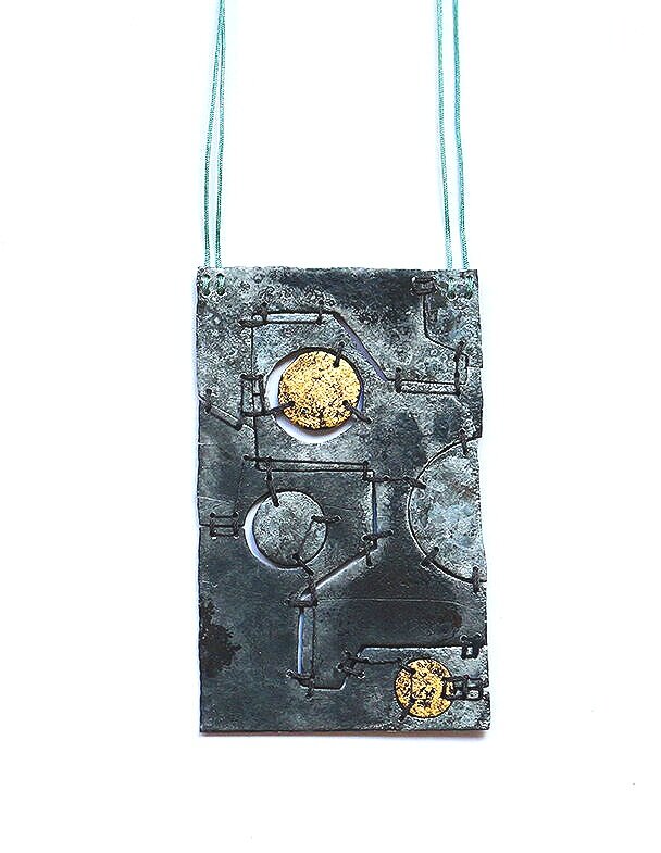 Hanger - Materials: zinc, gold leaf, Chinese beading rope.