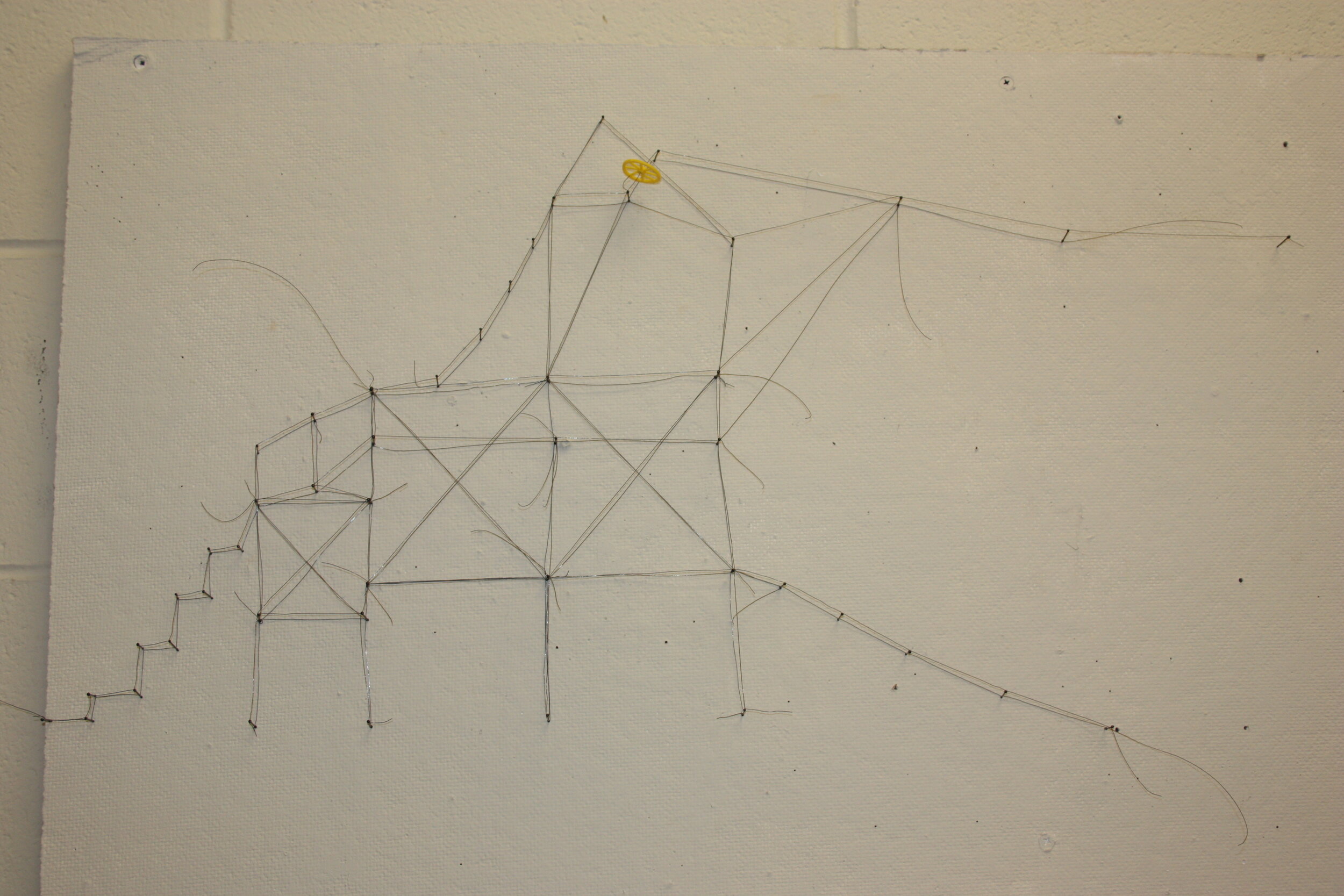 steel pins, wire, found object