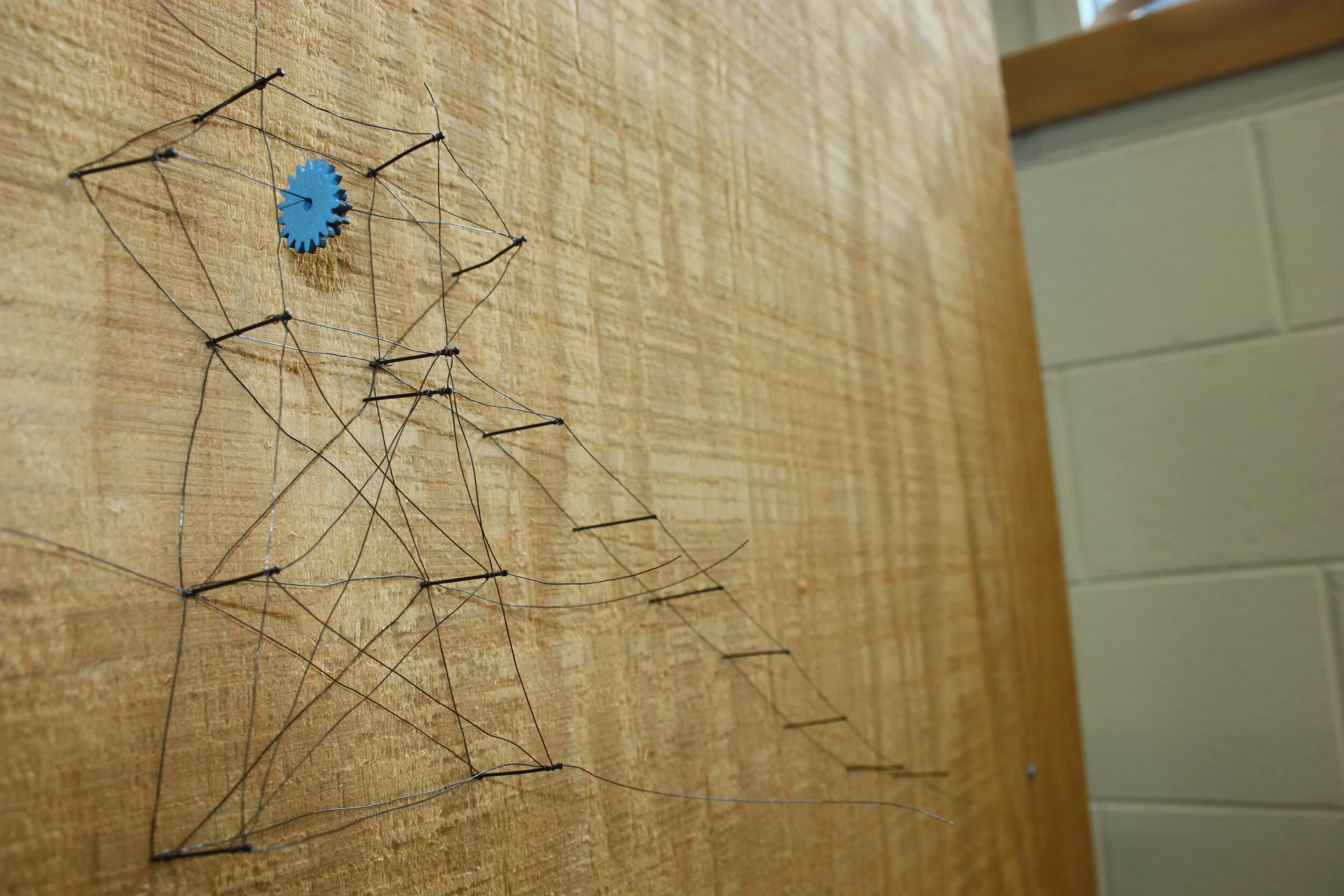 steel pins, wire, found object