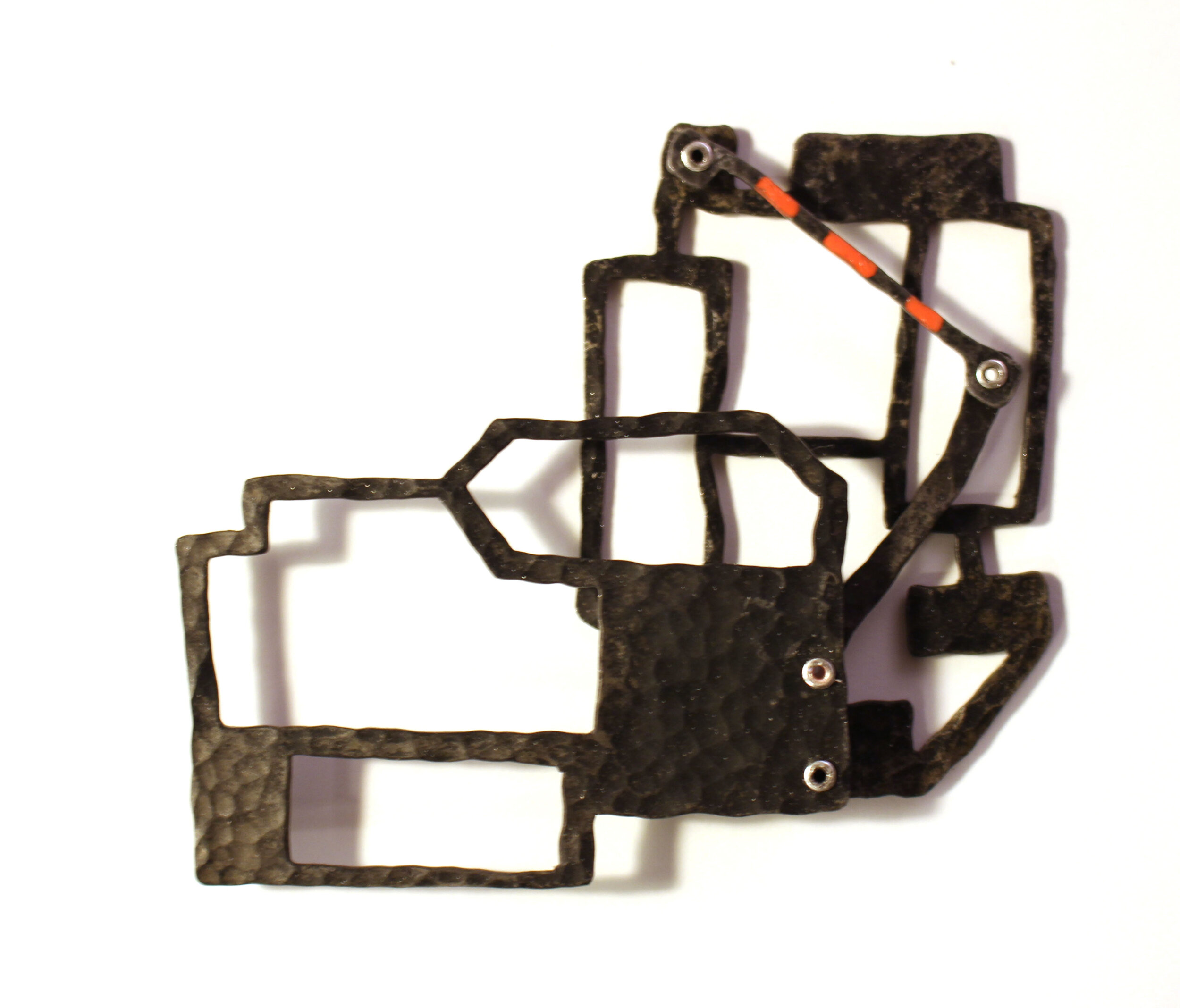 Harbour Works III. - Materials: steel, silver, aluminium, paint - kinetic brooch