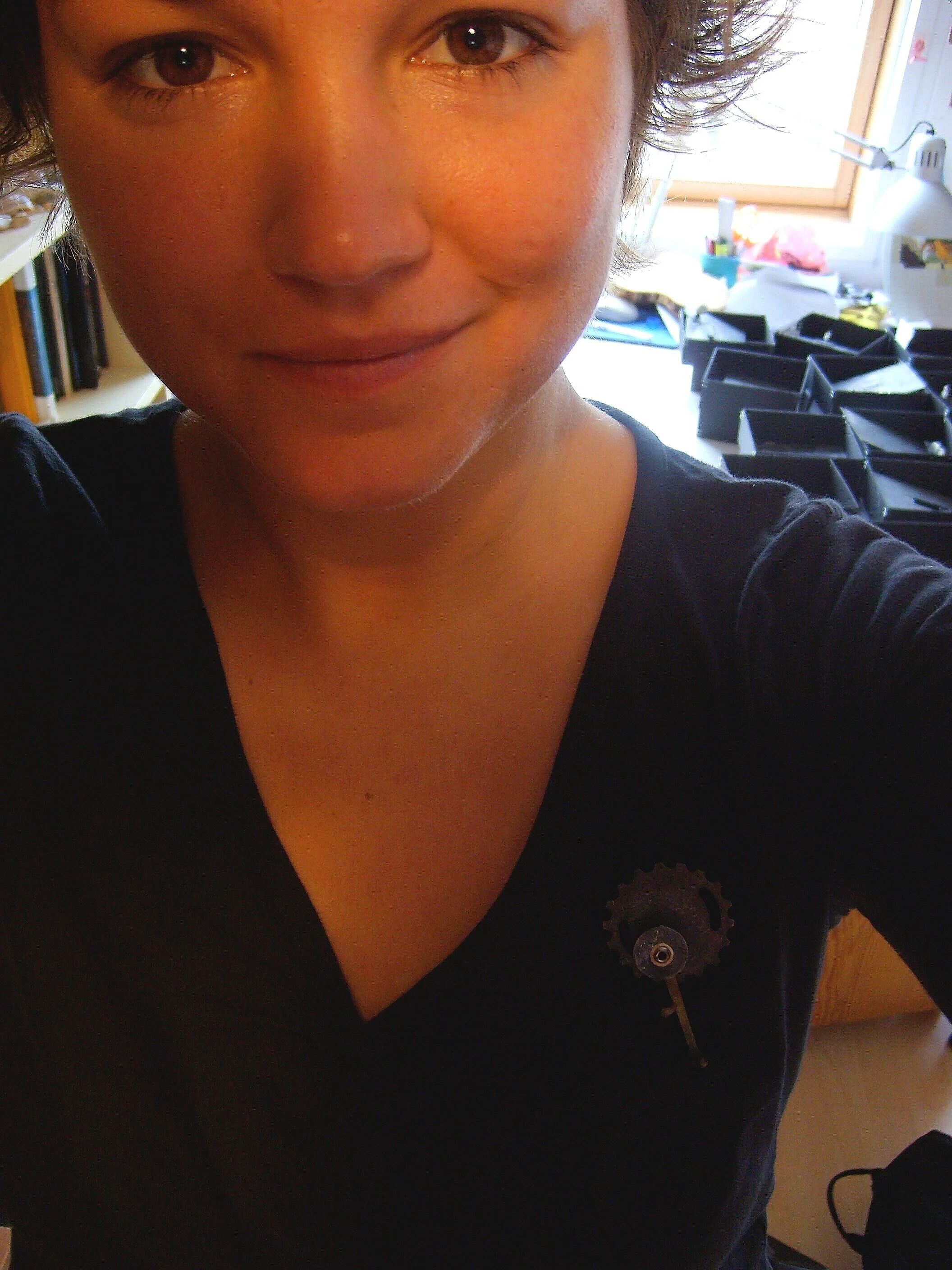 Me wearing one of the brooches