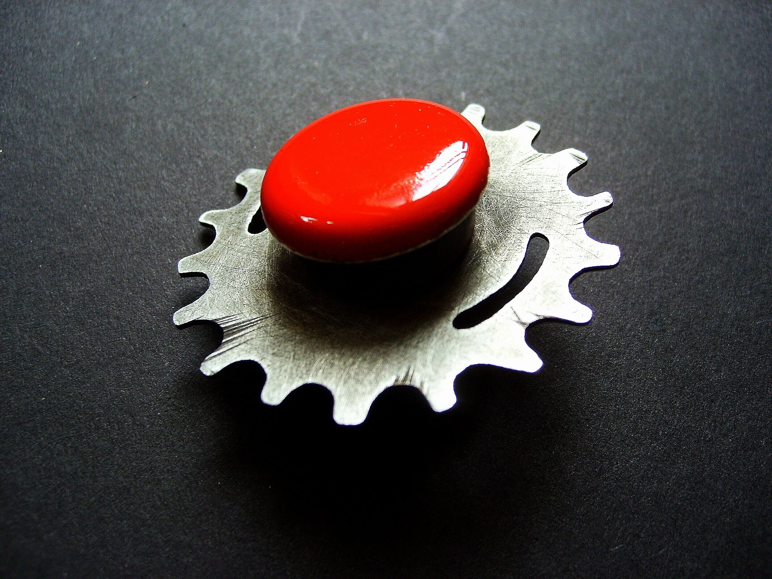 Turn Me On 'Nr 12' - Materials:  etched zinc, found object, paint, push pin - sold 
