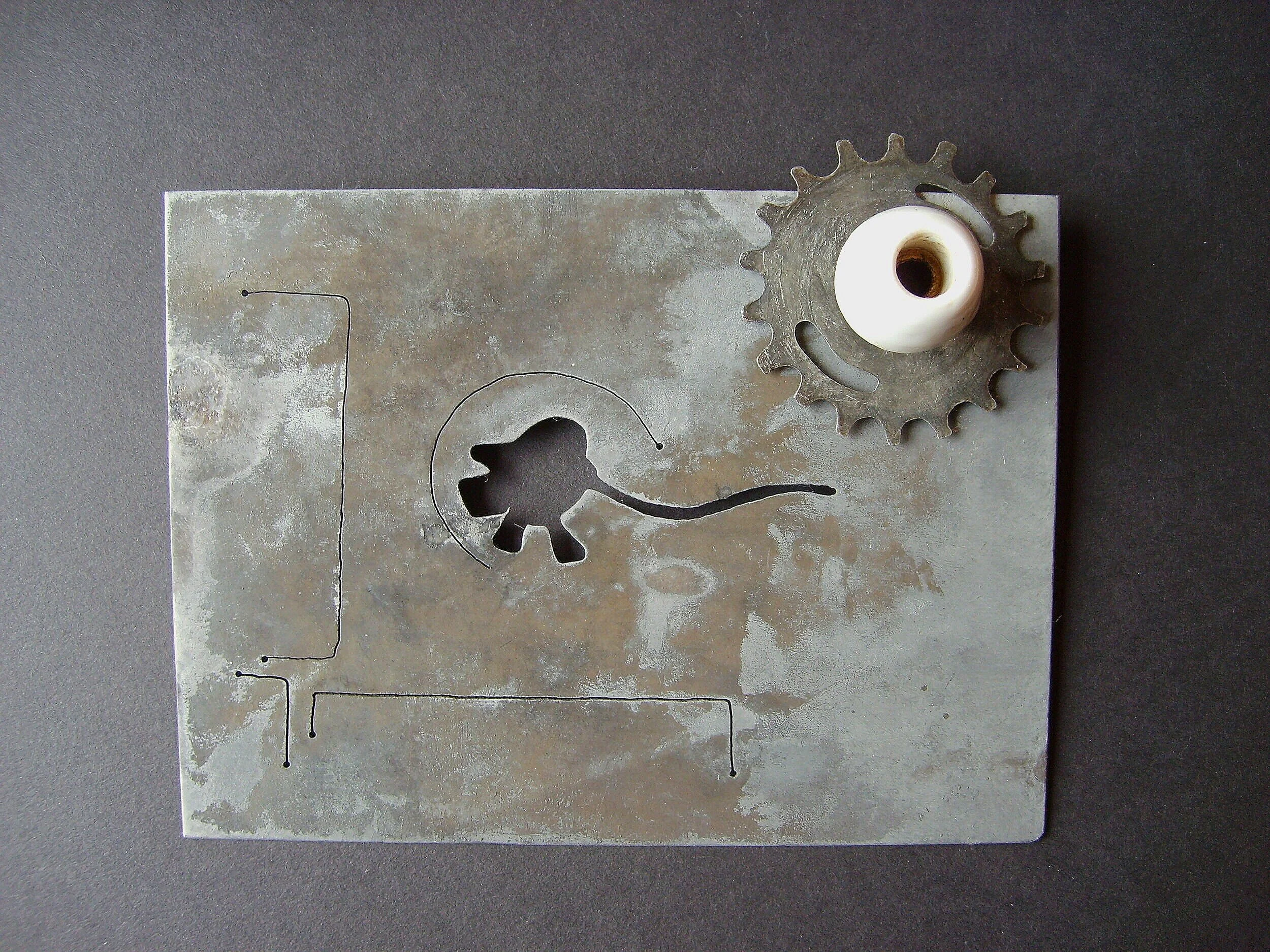 Turn Me On 'Nr 2' - Materials:  etched zinc, found object, push pin