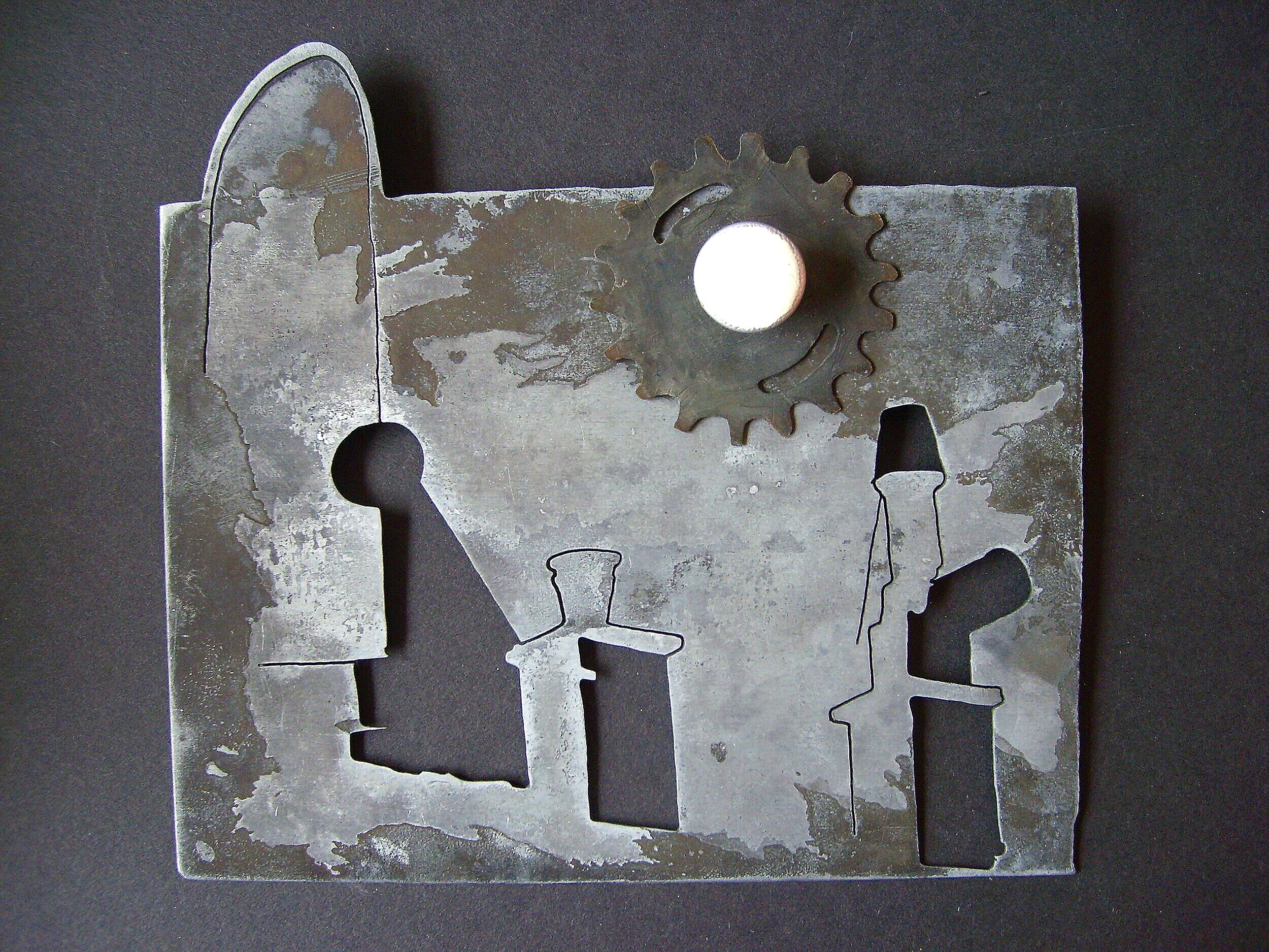 Turn Me On 'Nr 3' - Materials:  etched zinc, found object, push pin - private collection