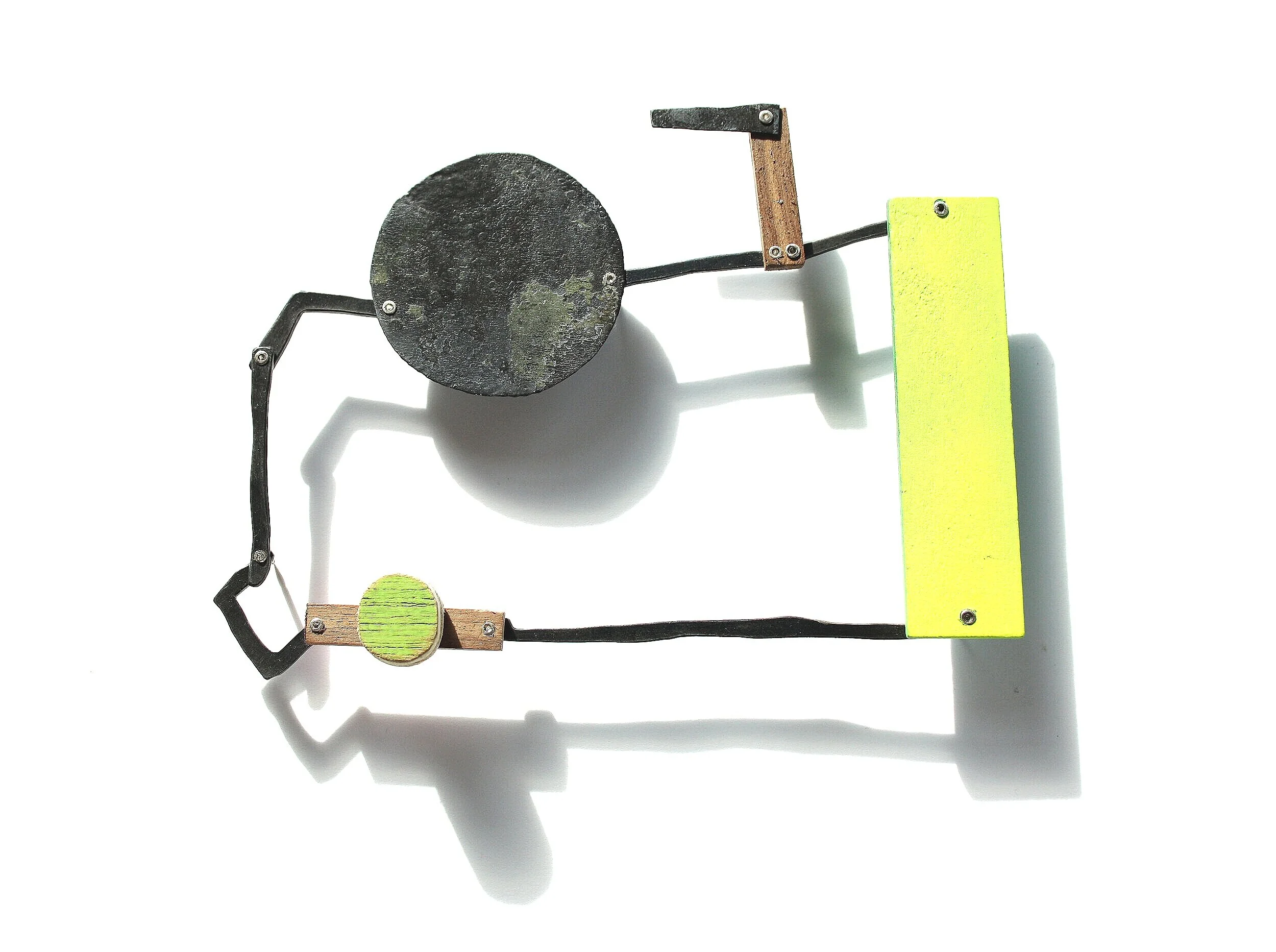 Puszta séta gémeskúttal - Kinetic Brooch- Materials: zinc, steel, (found) wood, silver, paint