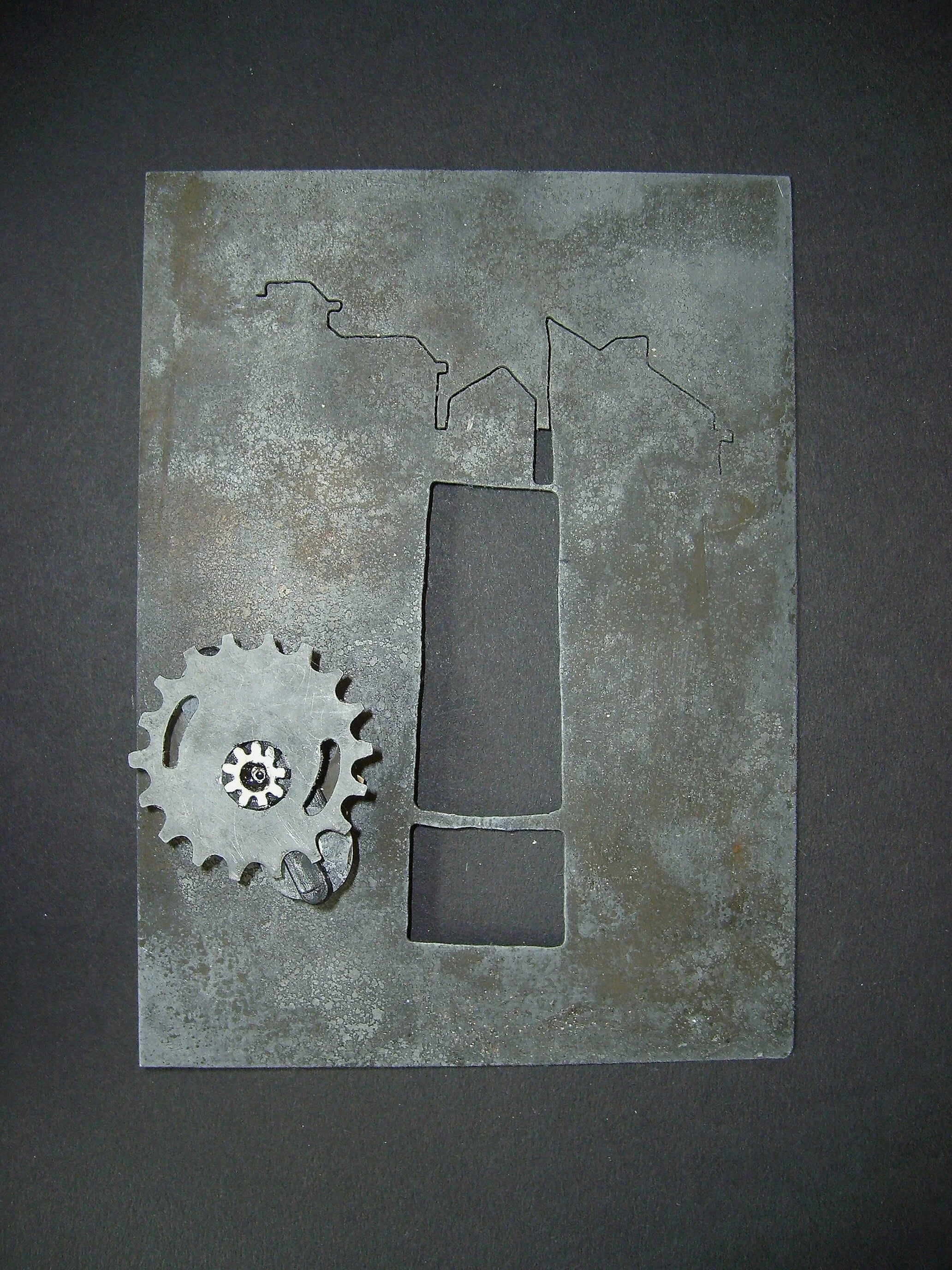 Turn Me On 'Nr 14' - Materials:  etched zinc, found object, push pin 