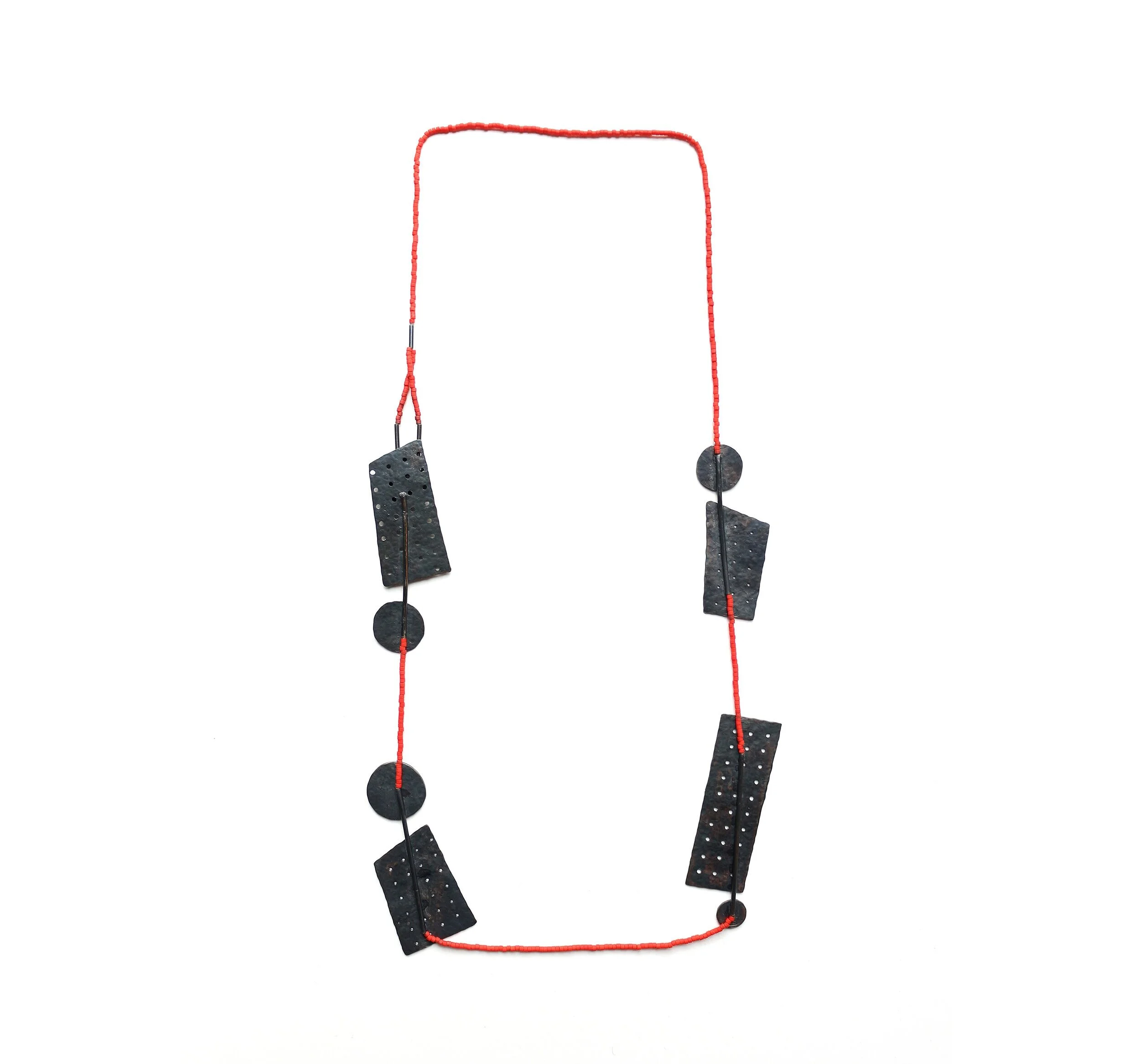 Angles and Circles /back/ - Materials: silver, Japanese glass beads, nylon thread - private collection