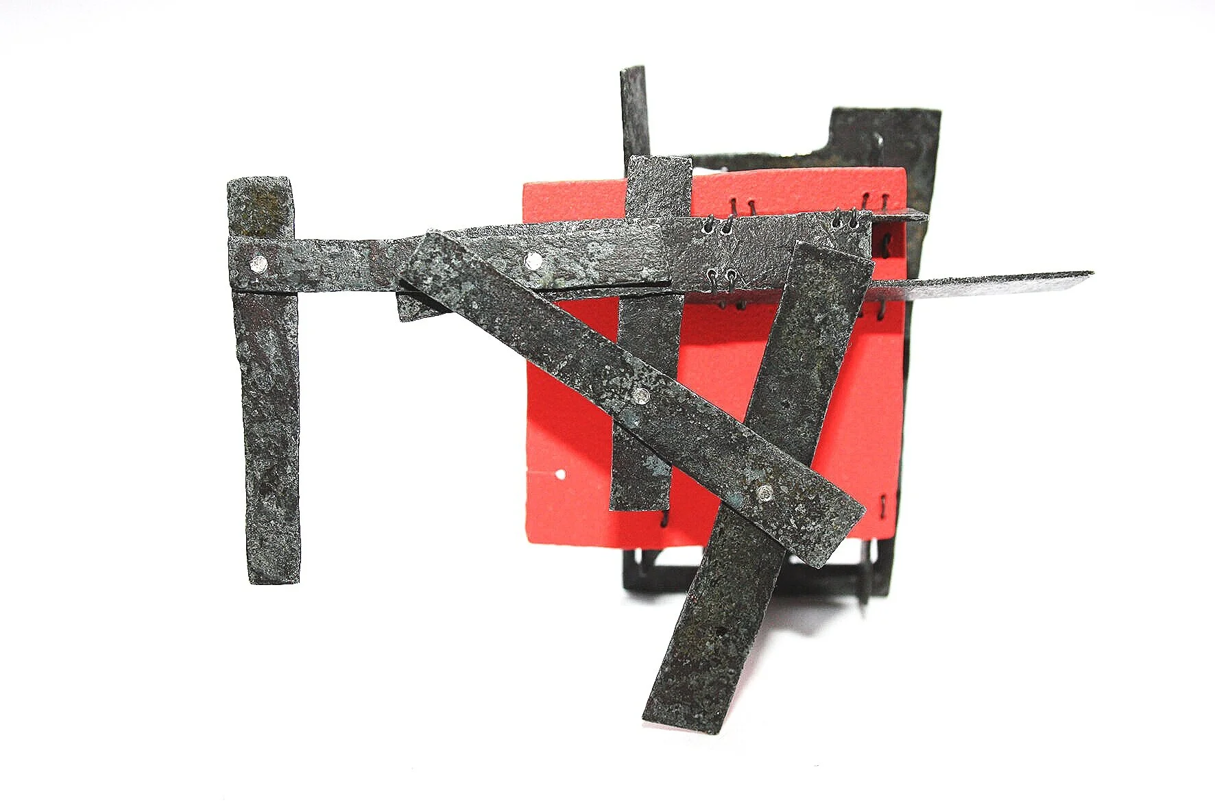 Kinetic brooch Don Quichot  - Materials: zinc, paint, silver, iron wire. 
