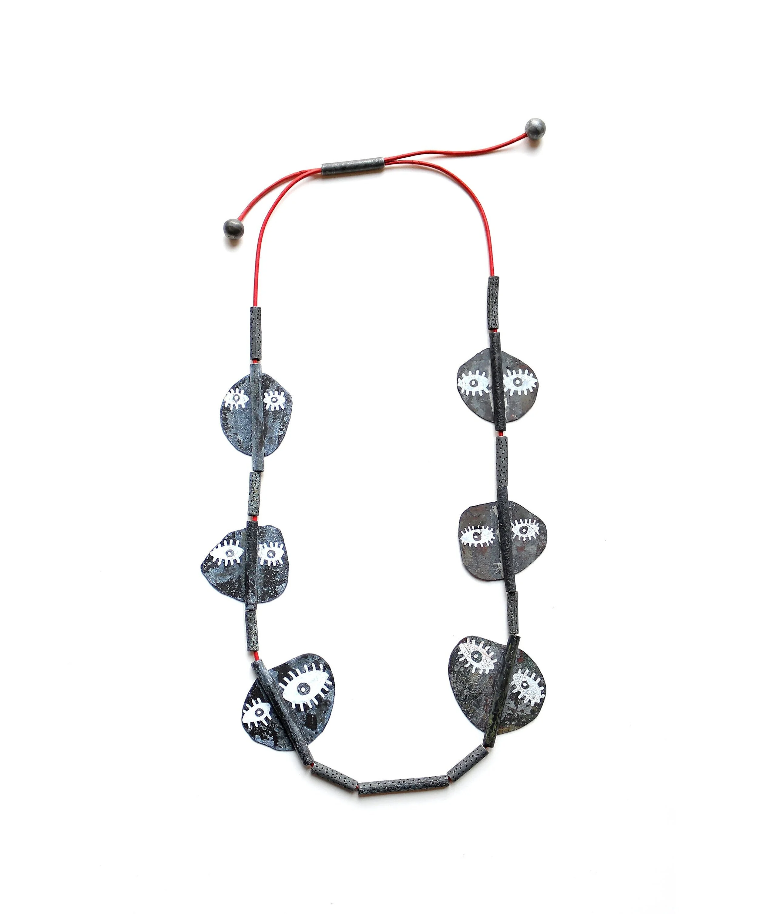Totem I. - Materials: zinc, paint, leather rope - private collection