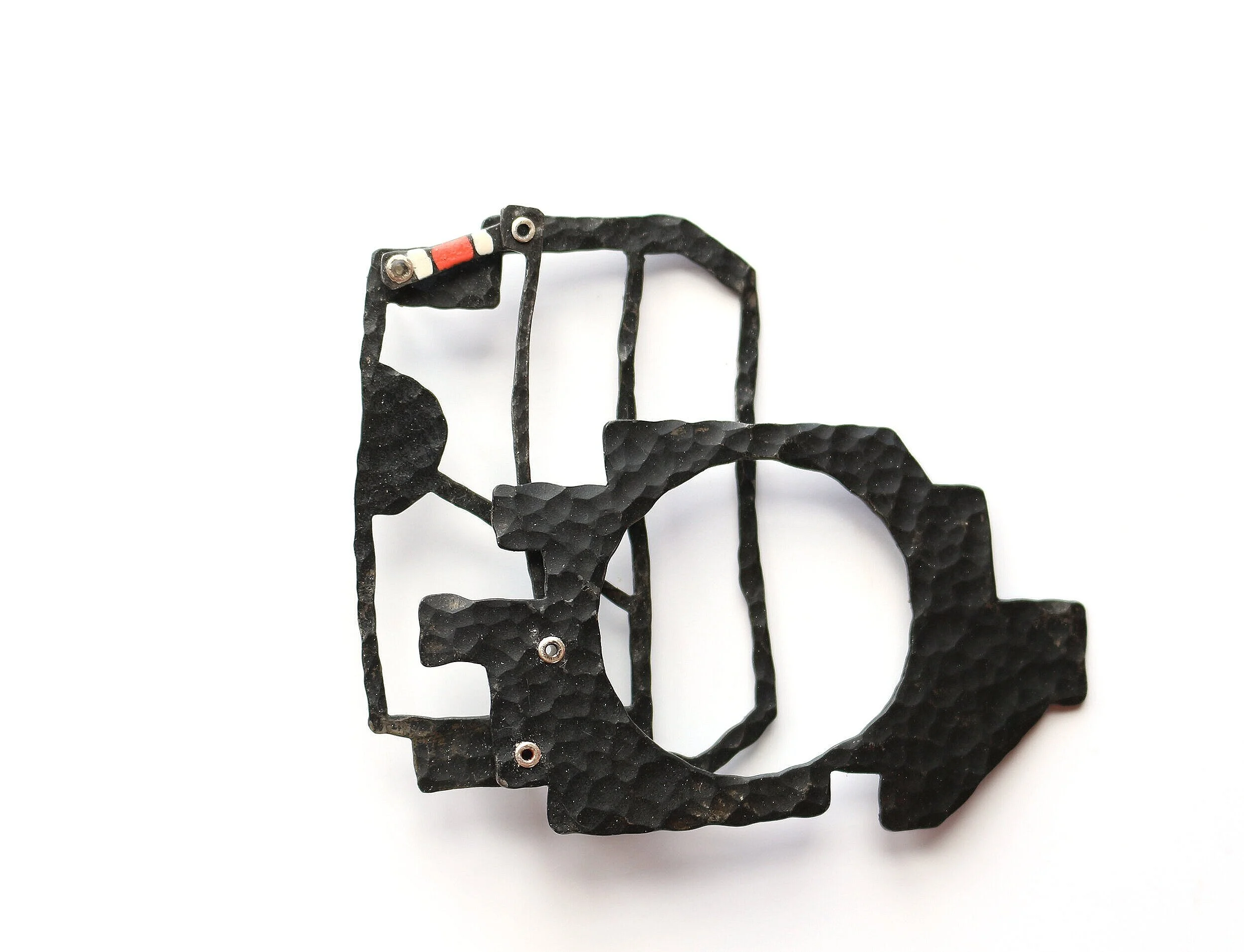 Harbour Works II. - Materials: steel, silver, aluminium - Kinetic Brooch /half open/
