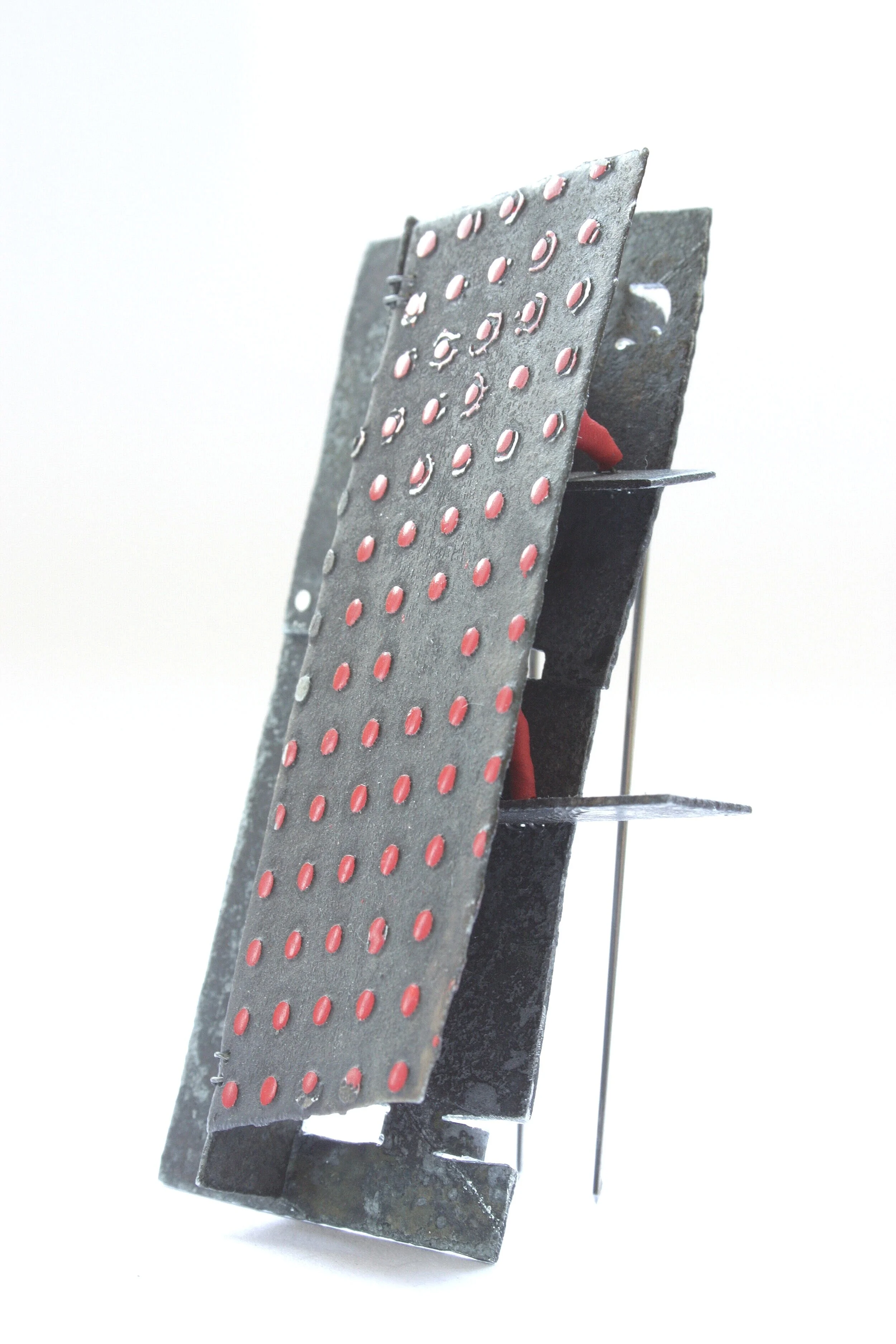 Three Story Apartment - Kinetic Brooch - Materials: zinc, paint, iron wire, silver, shrinking plastic