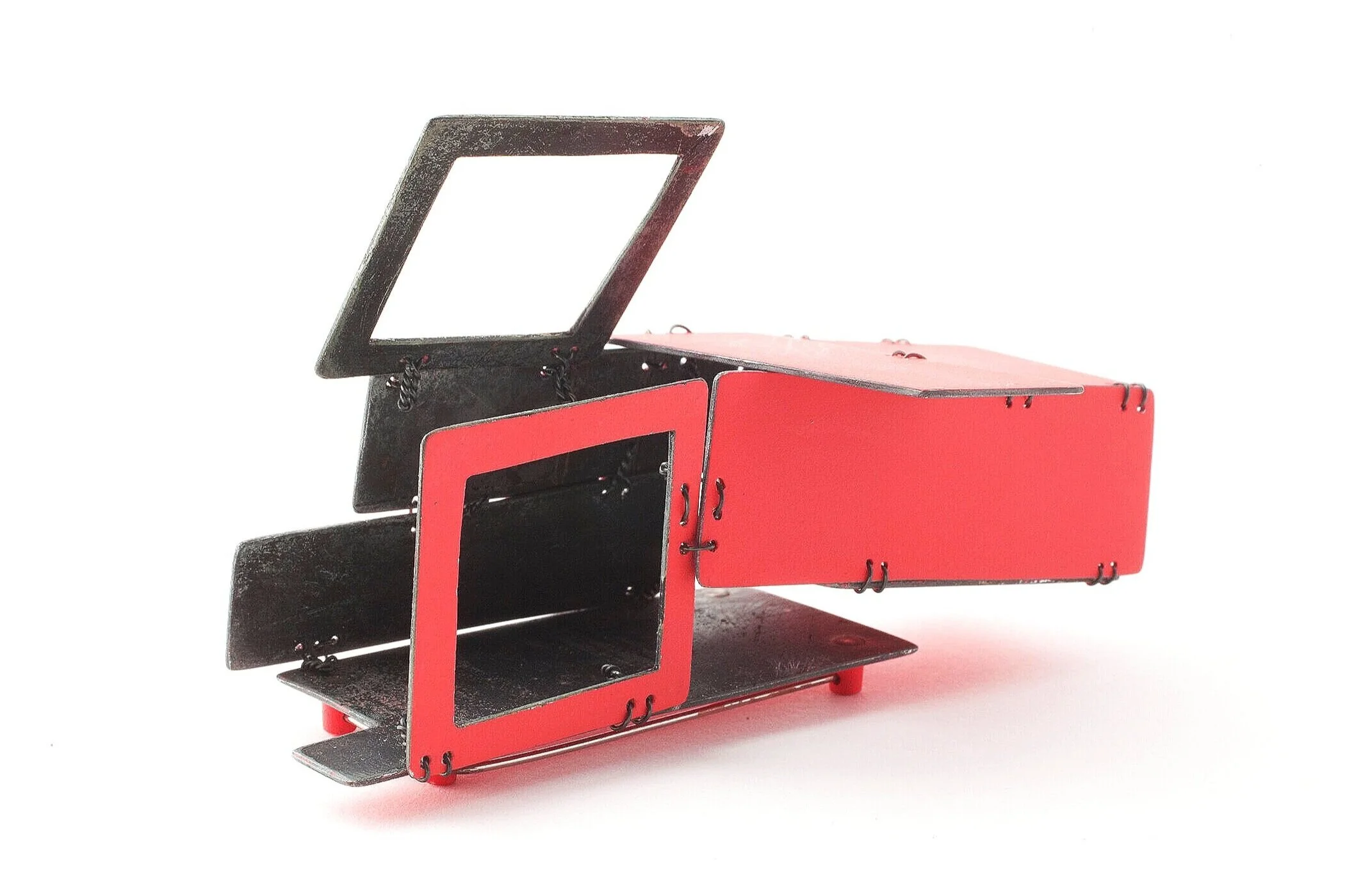 New Red - Kinetic Brooch - Materials: zinc, silver, iron wire, paint - private collection