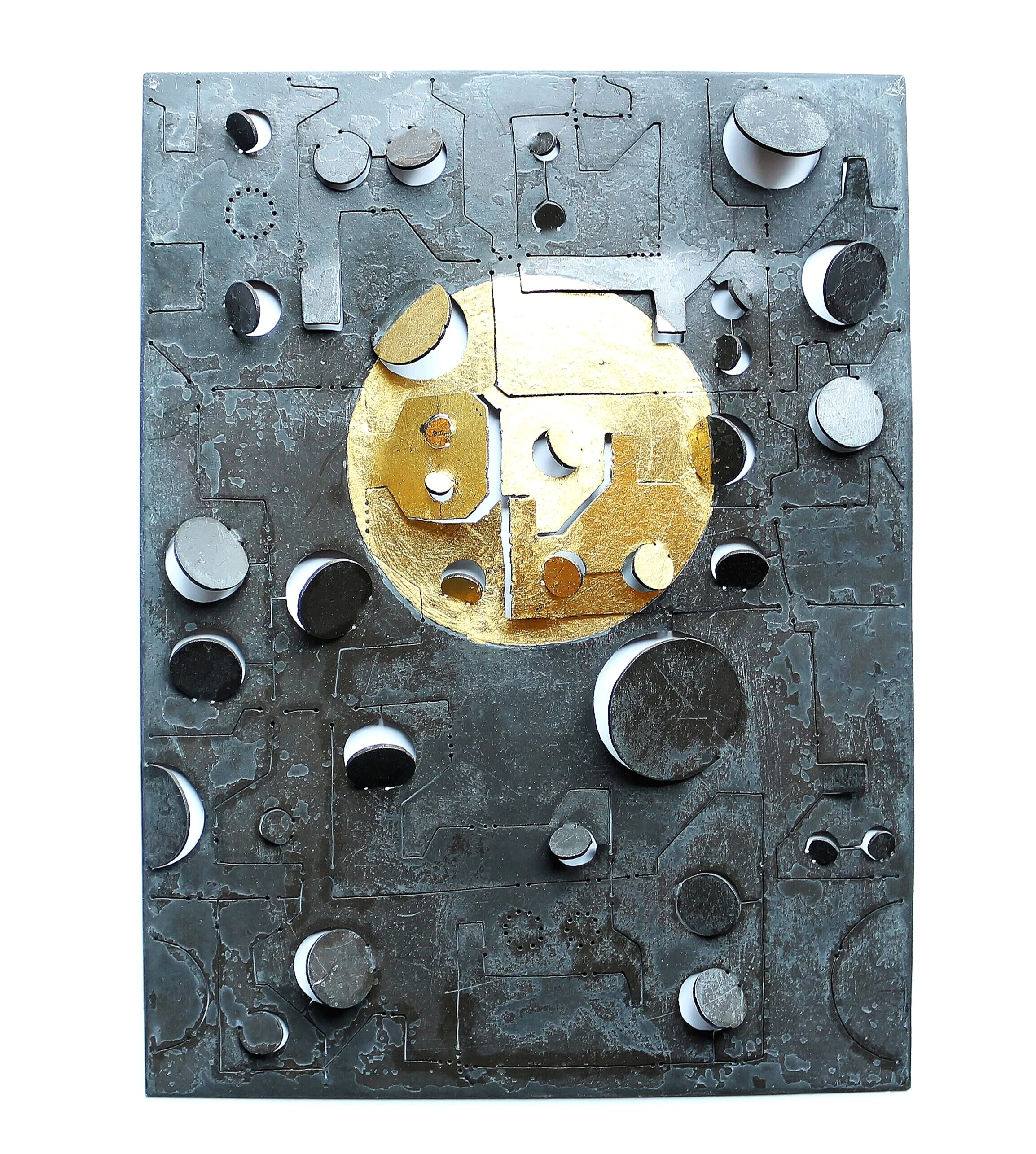 Happy to be here - Wall Object III. A/5  - Materials: etched zinc plate, gold leaf - private collection