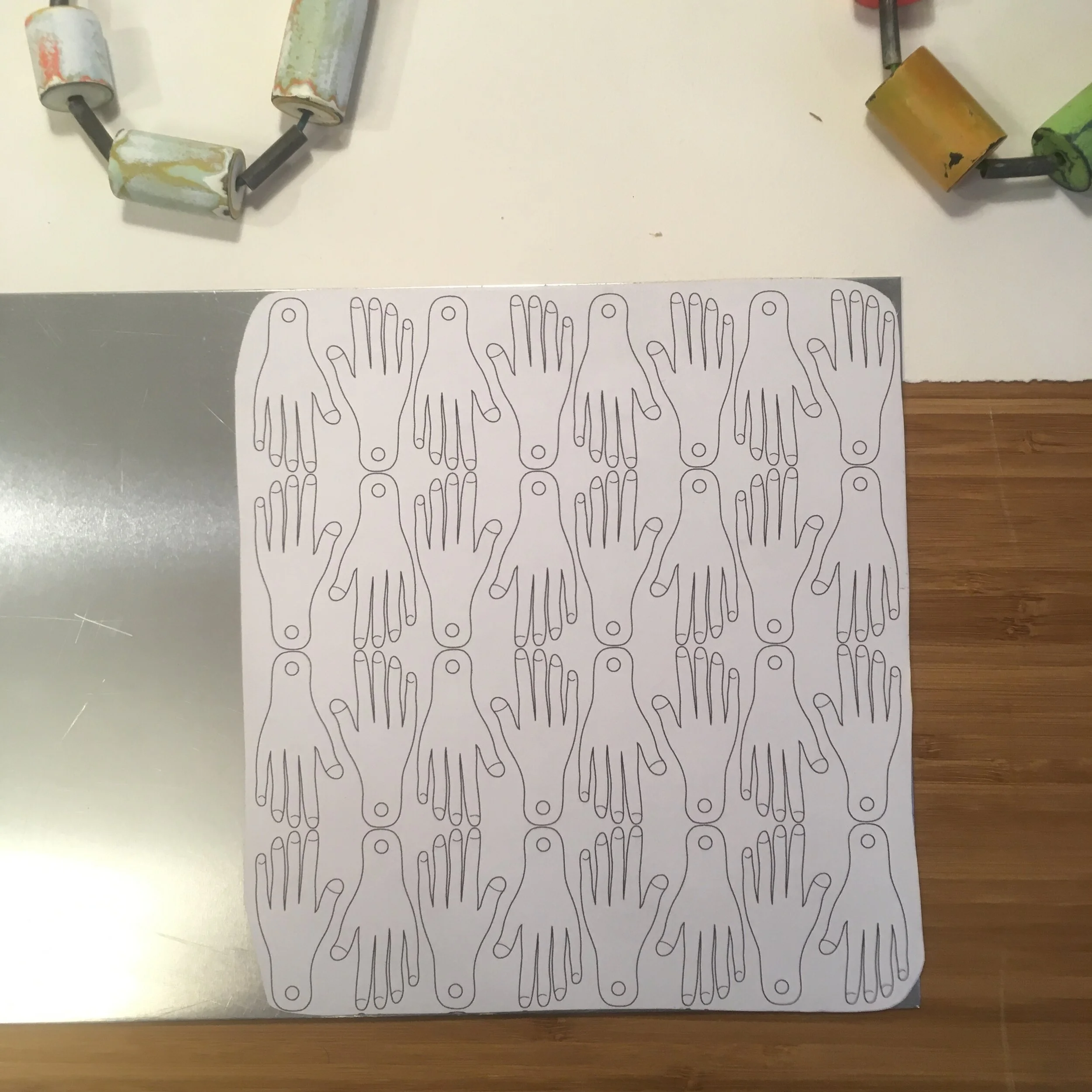 First step was gluing the template on a piece of sheet metal.