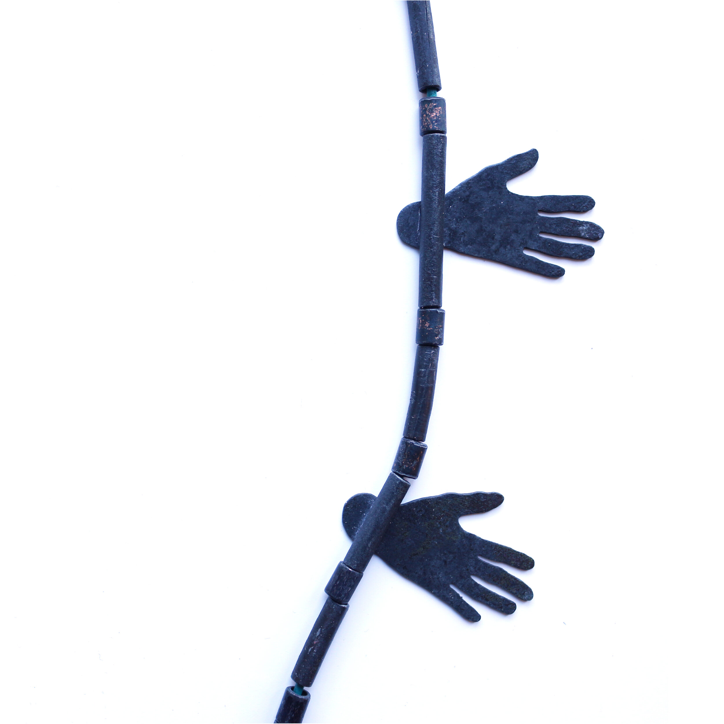 Hug IV. unique multiple /details/ - Materials: zinc, beads of zinc, steel beads, leather rope