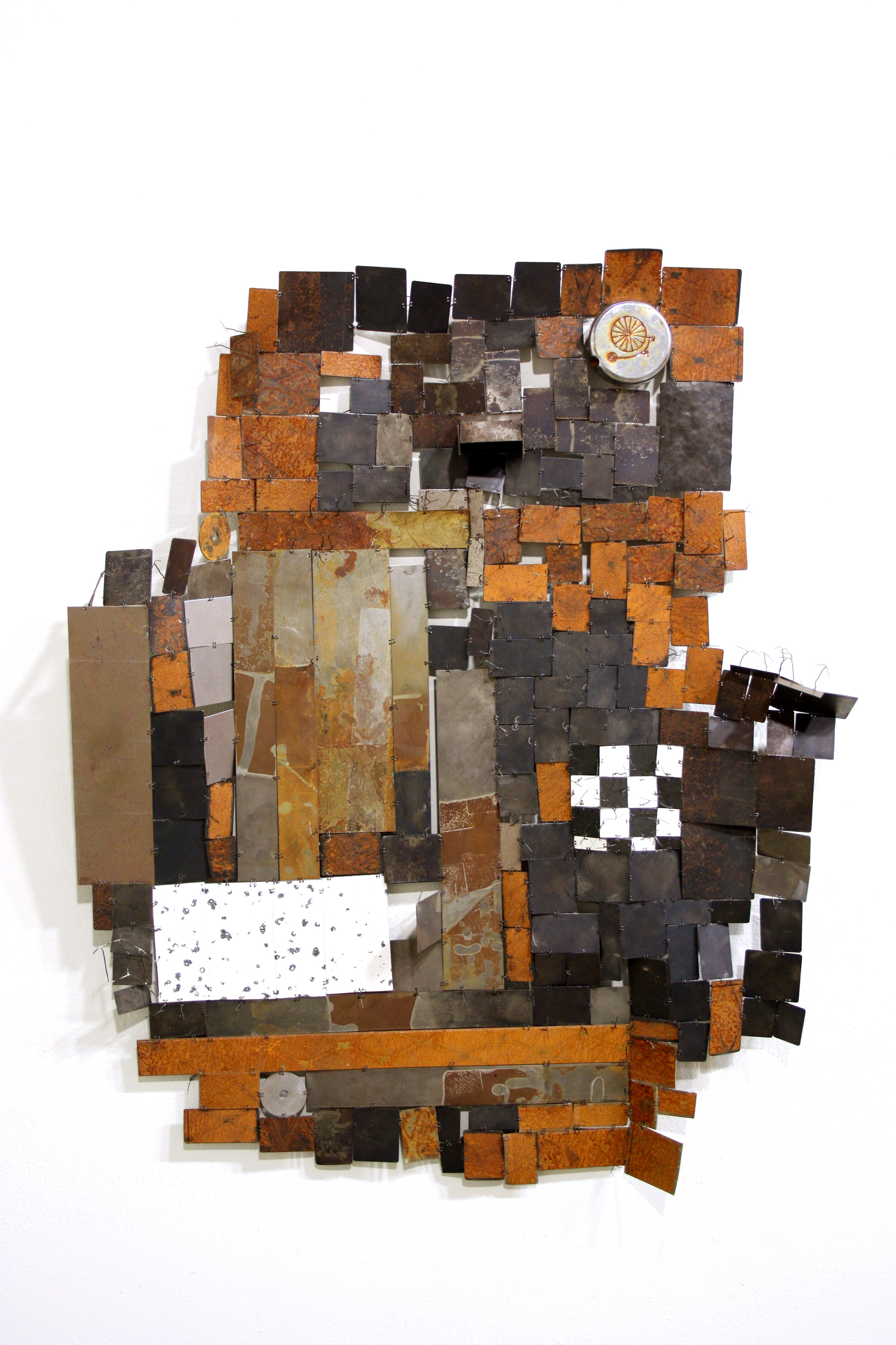 Wall Object 'Detroit' - materials: iron, iron wire, enamelled steel, found object