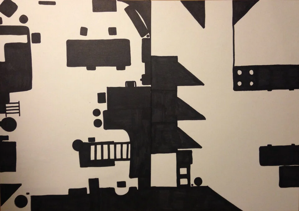 inspiration drawing for the book cover series - it is a drawing of my house that time from above