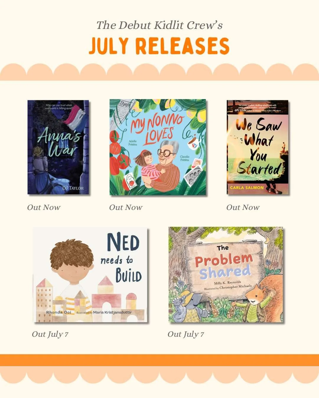 Congratulations to our July #debutkidlitcrew2025 releases!

⭐ An extra bonus this month was the chance to catch up with some of the fabulous debut crew @cyaconference (swipe to see photo!)

Check out these July debut books:

📚 Anna&rsquo;s War by @d